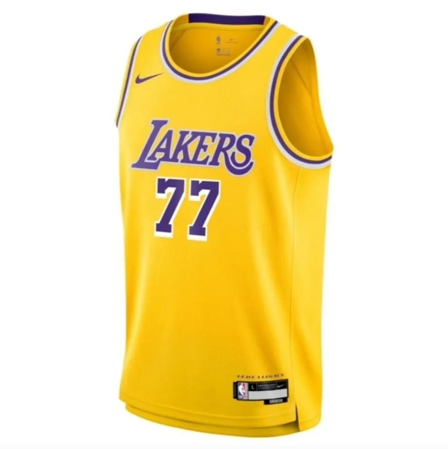 Product image for LA Lakers Luka Doncic #77 2XL Men's Gold NBA Swingman Jersey Icon Edition