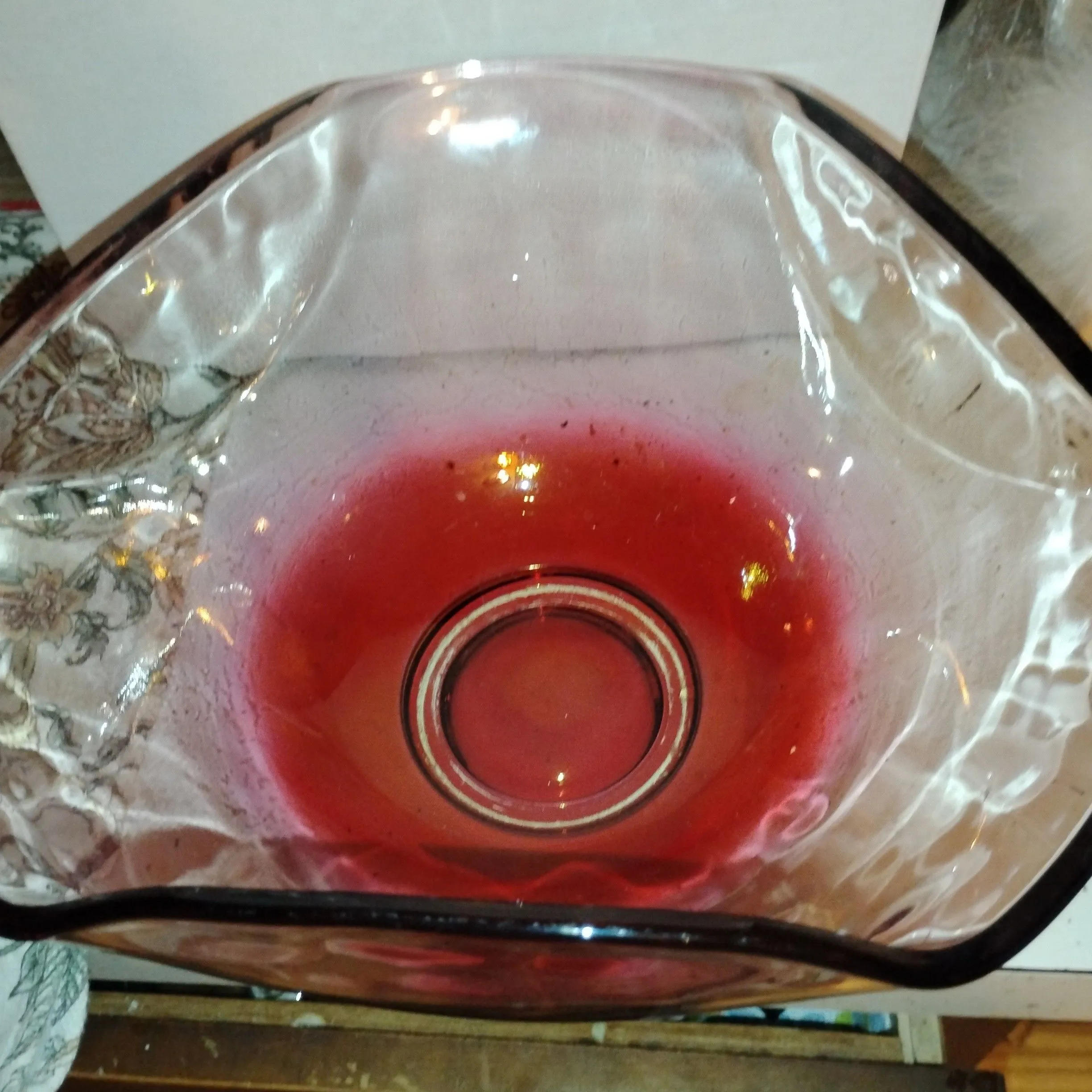 Product image for vintage cranberry and clear glass bowl,