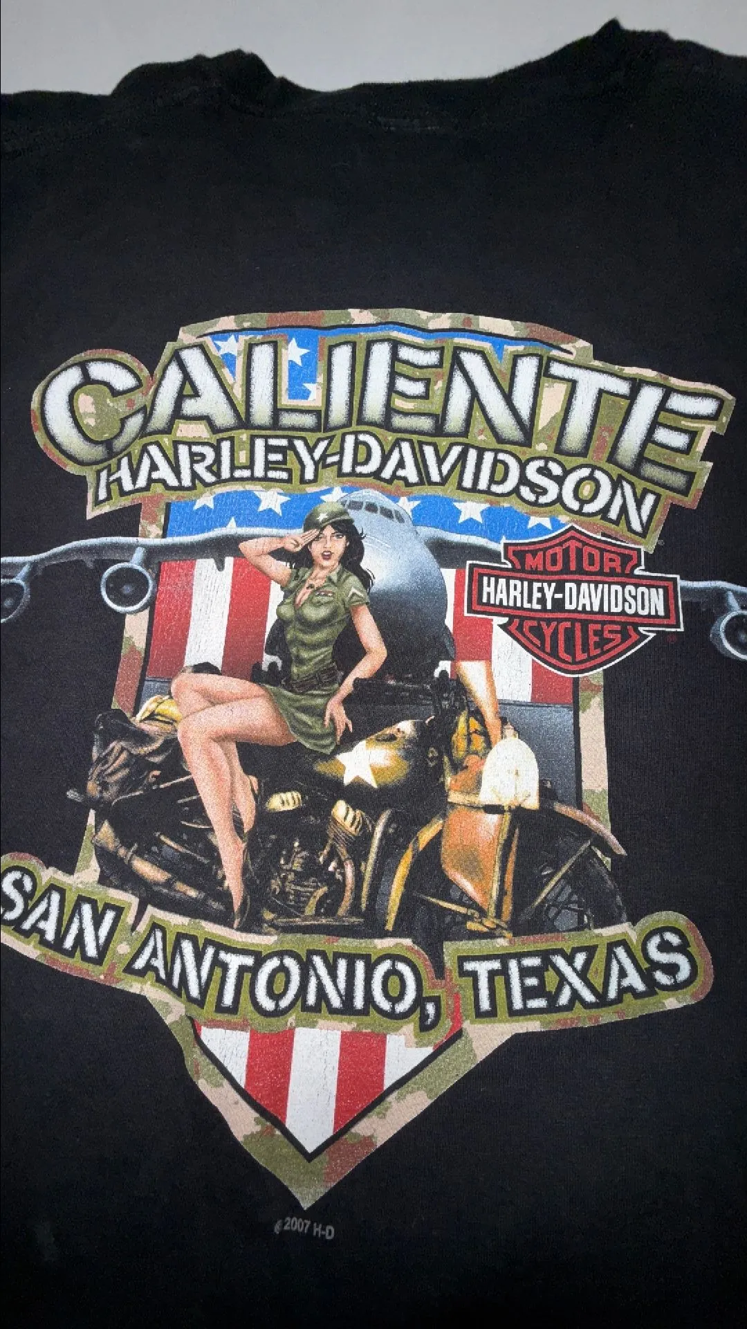 Product image for Vintage Harley Davison Caliente Pin up tee