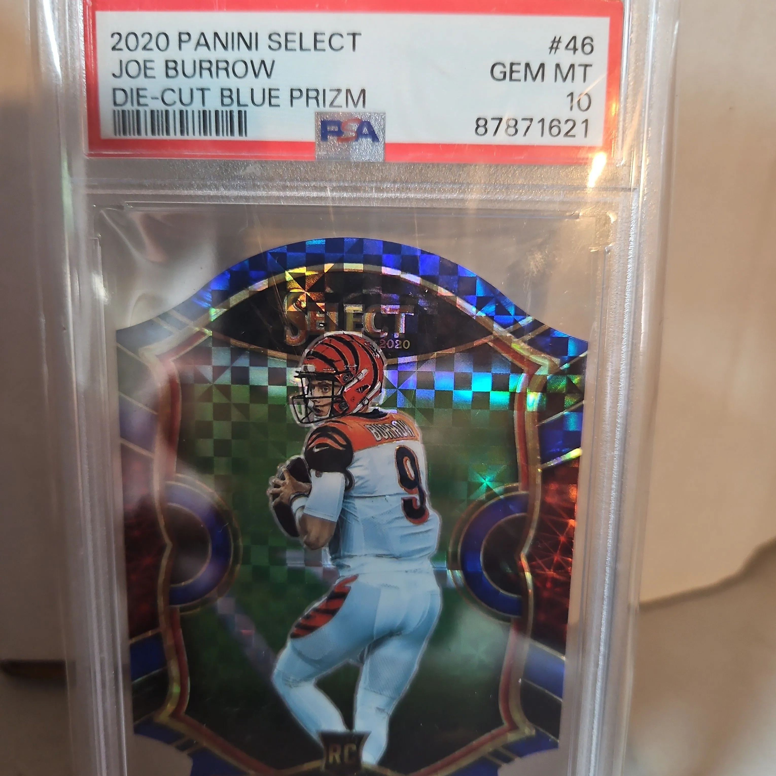 Product image for JOE BURROW RC DIE CUT BLUE PRIZM PSA10