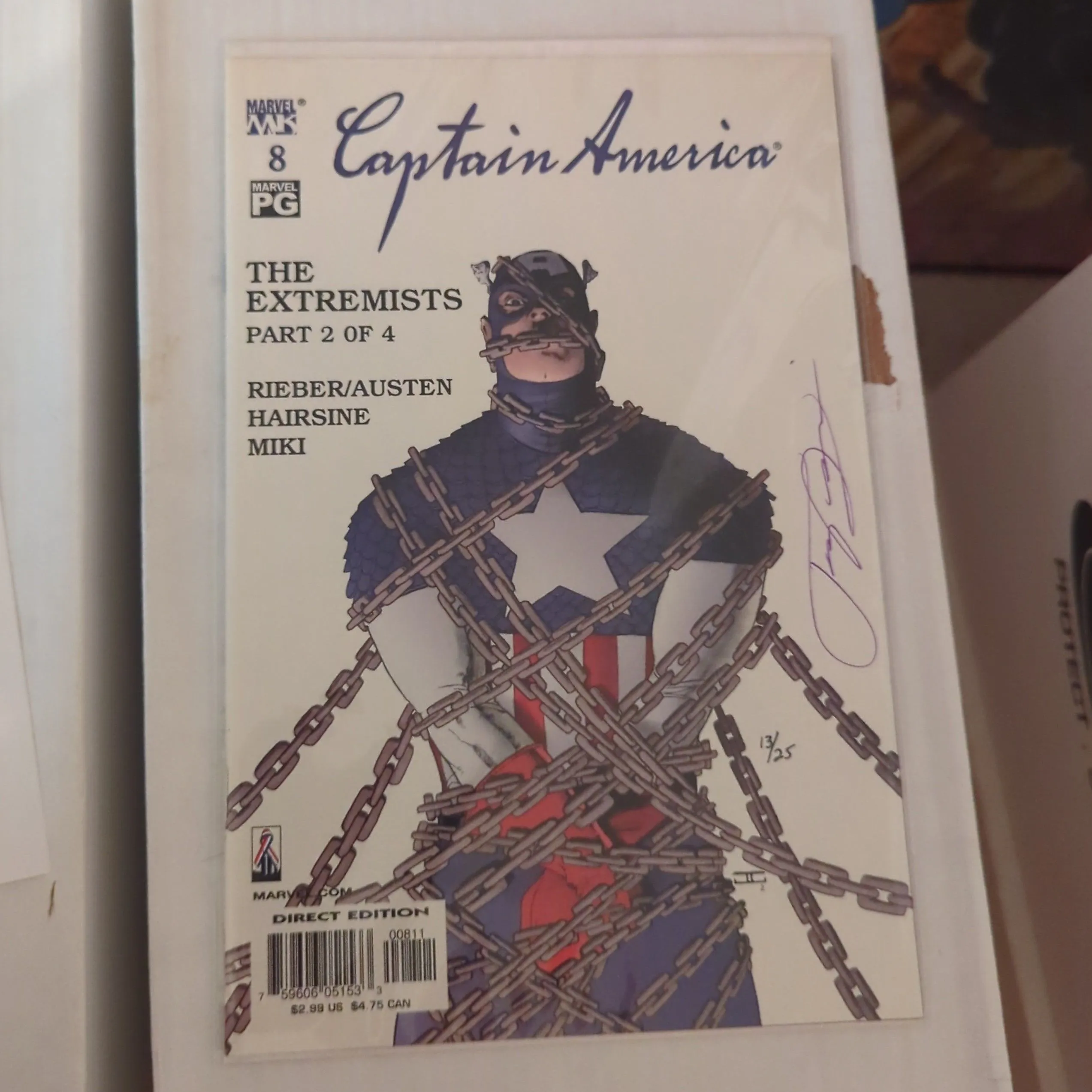 Product image for Captain America #8 Marvel Knights Signed by Writer JOHN NEY RIEBER.  SN'D 13/25