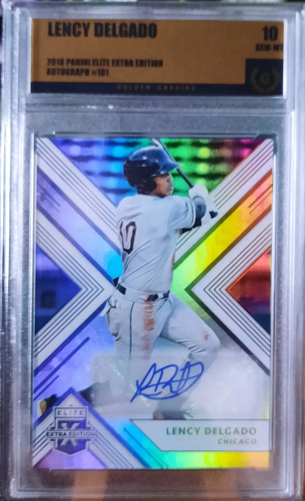 Product image for Lency Delgado 2018 Panini Elite Extra Edition Autograph #101 Golden Grading (GG) 10 Gem Mint
