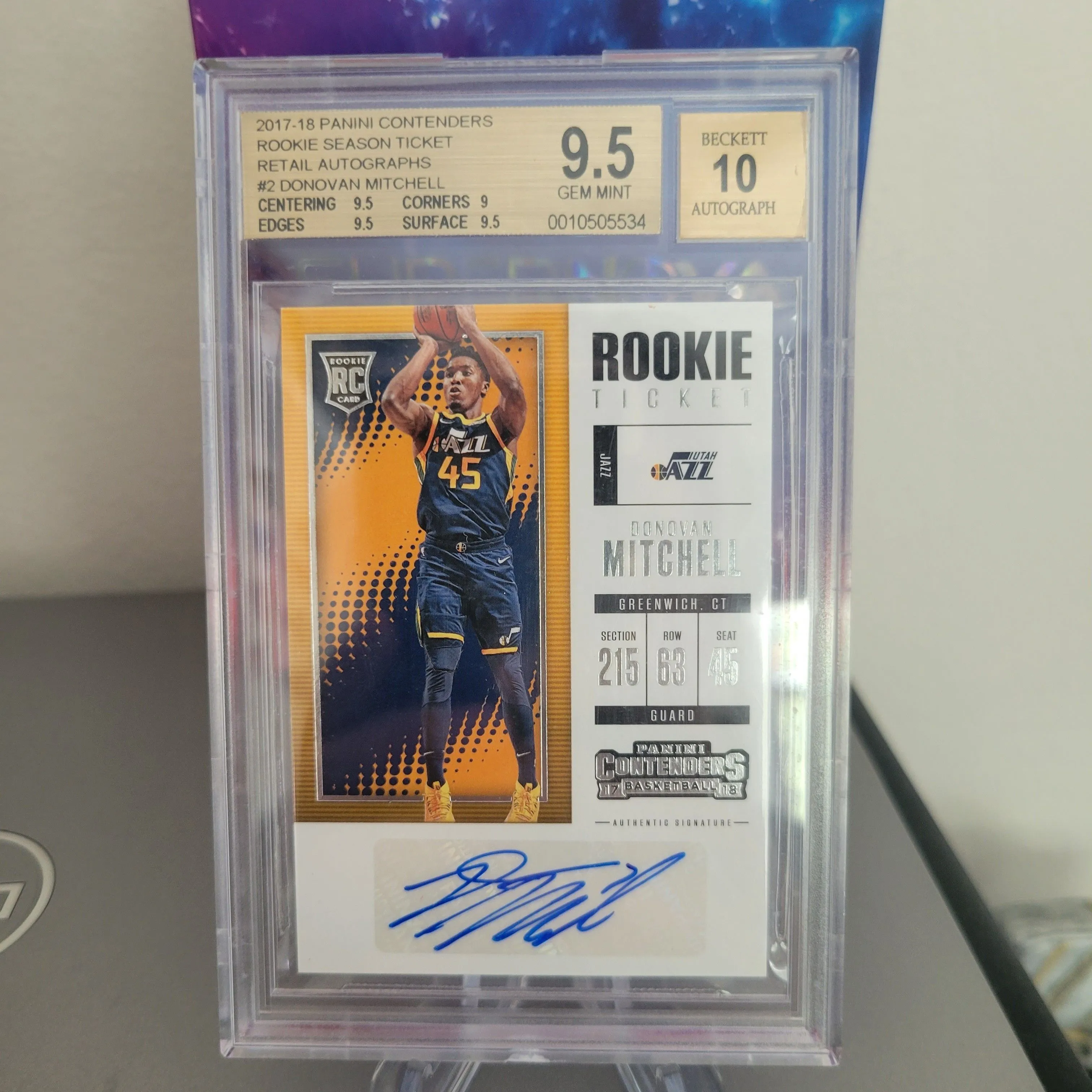 Product image for 2017 Contenders Donovan Mitchell Rookie Ticket BGS 9.5 Auto 10