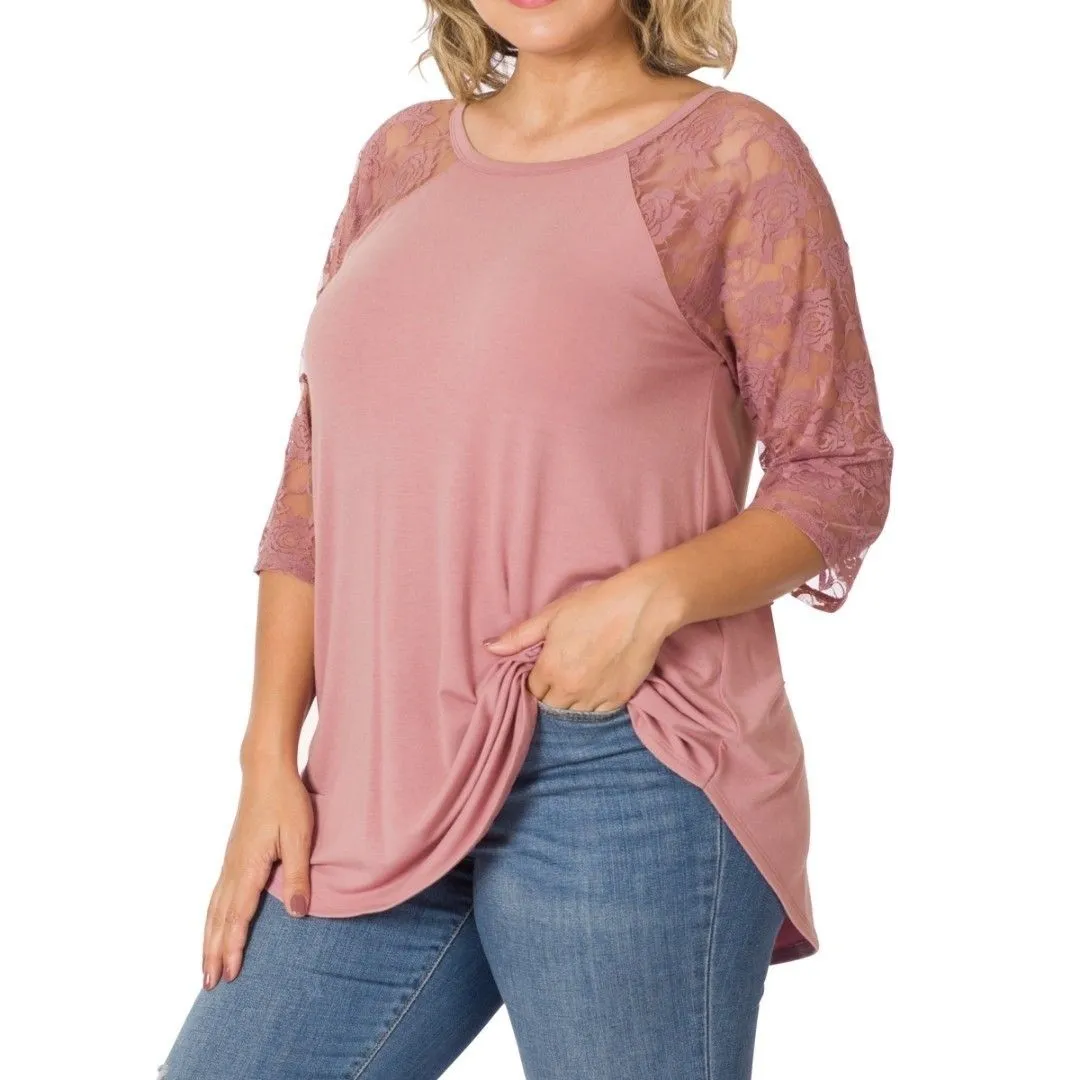 Product image for NWOT Boutique Zenana Blush Pink Lace Sleeve Top - Size 2XL