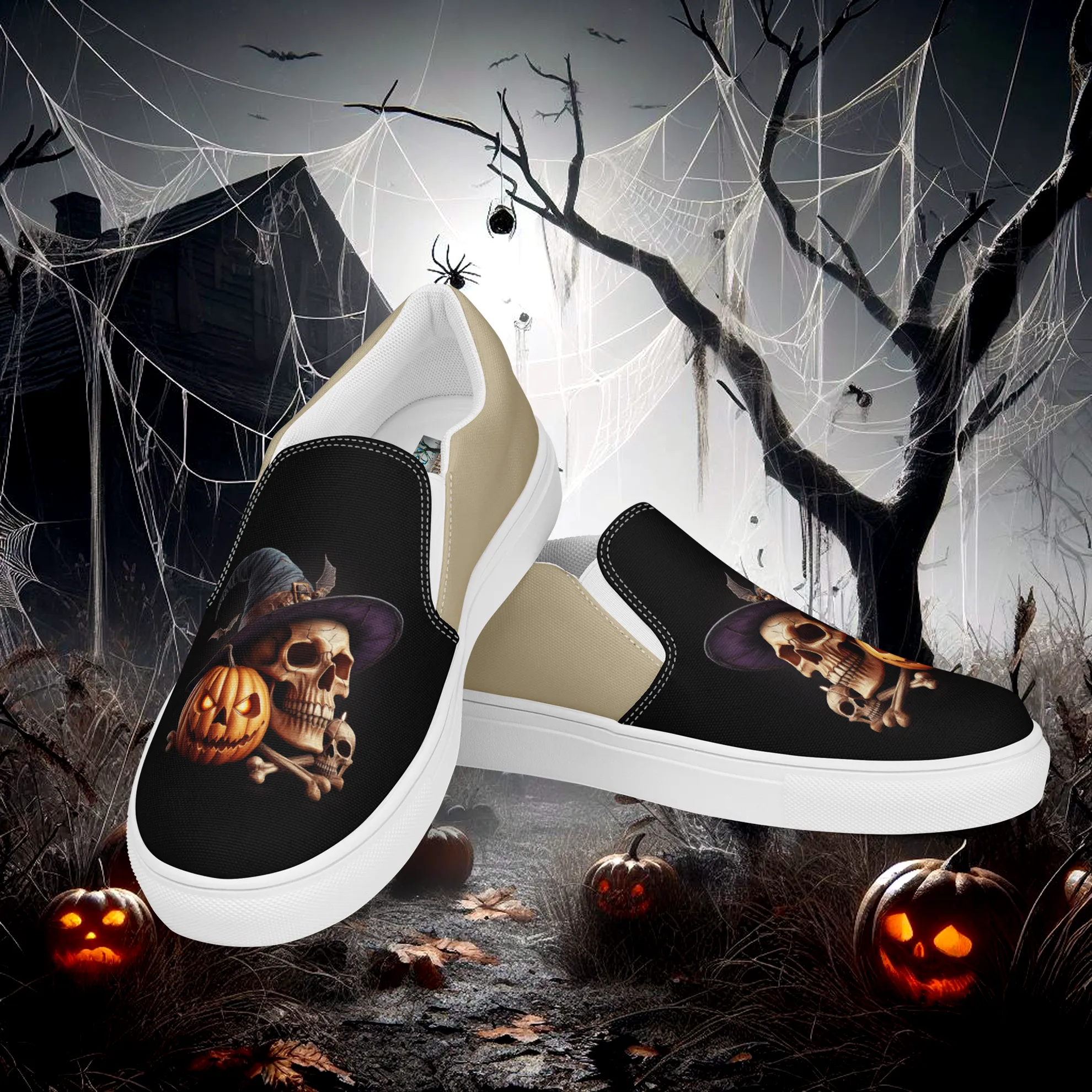 Product image for Eroh Designs™ "Necromancer" (Aged Bone) Women’s Slip-on Canvas Shoes