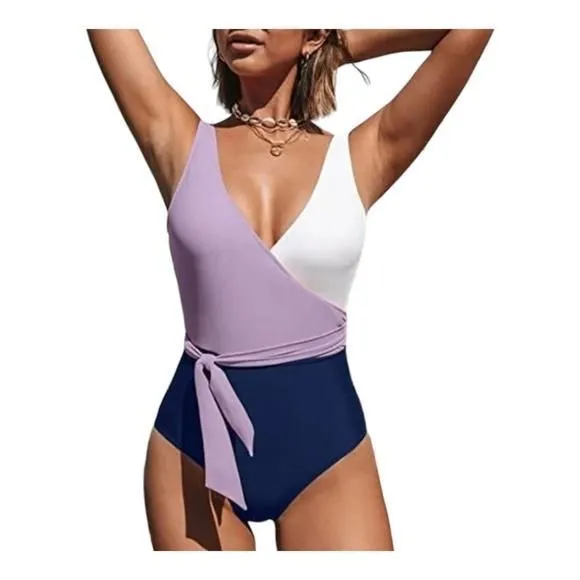 Product image for CUPSHE Women's One Piece Swimsuit Wrap Color Block Tie Side Size Small