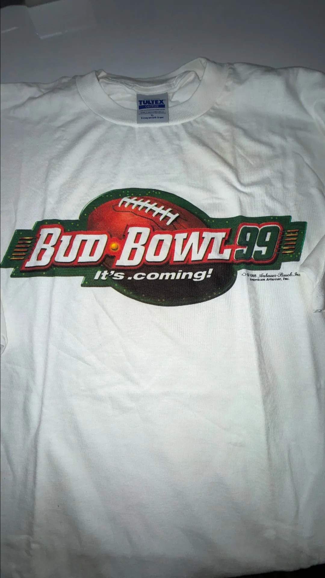 Product image for 1999 Bud bowl Budweiser football tee