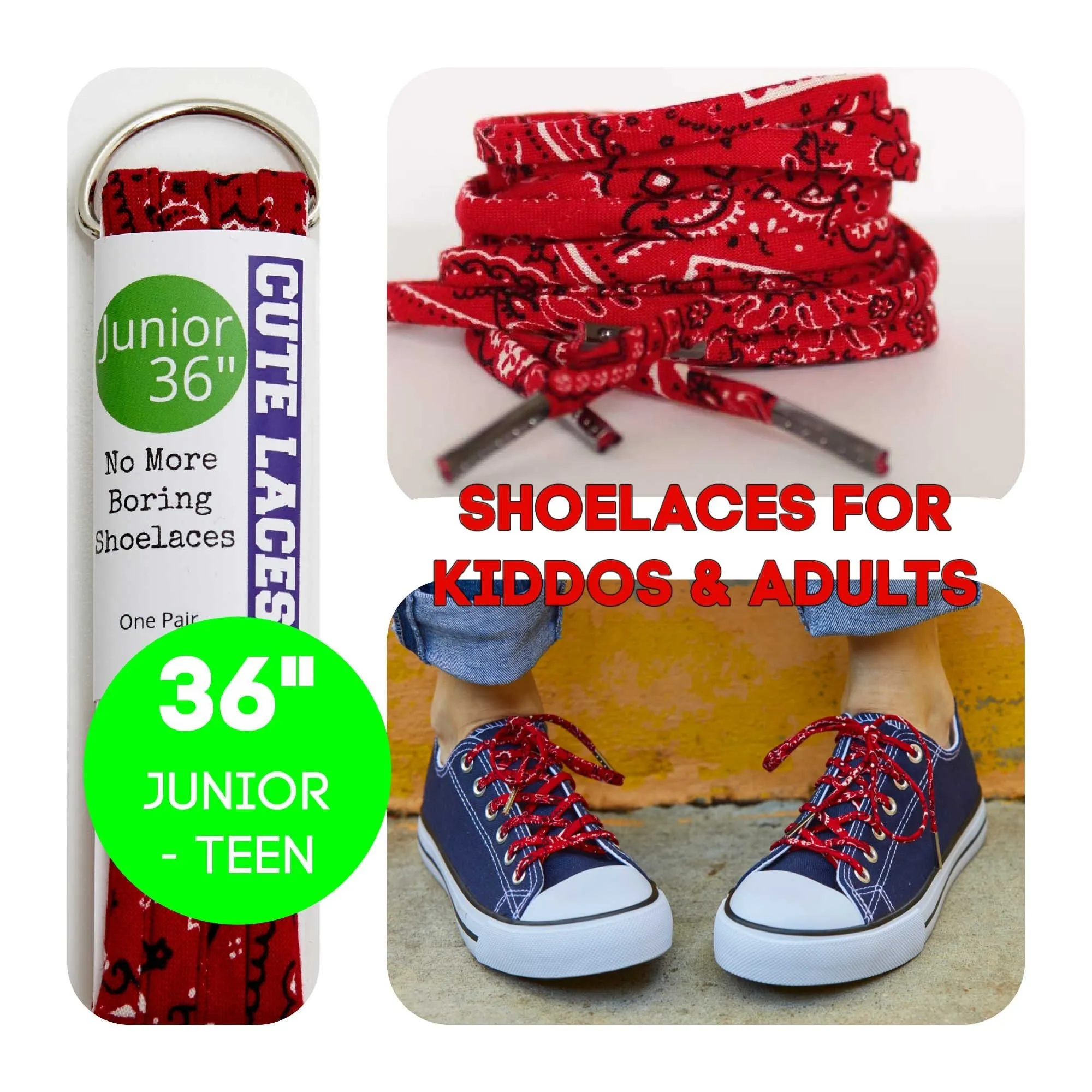 Product image for Cutelaces Shoelaces - red bandana kids 36"
