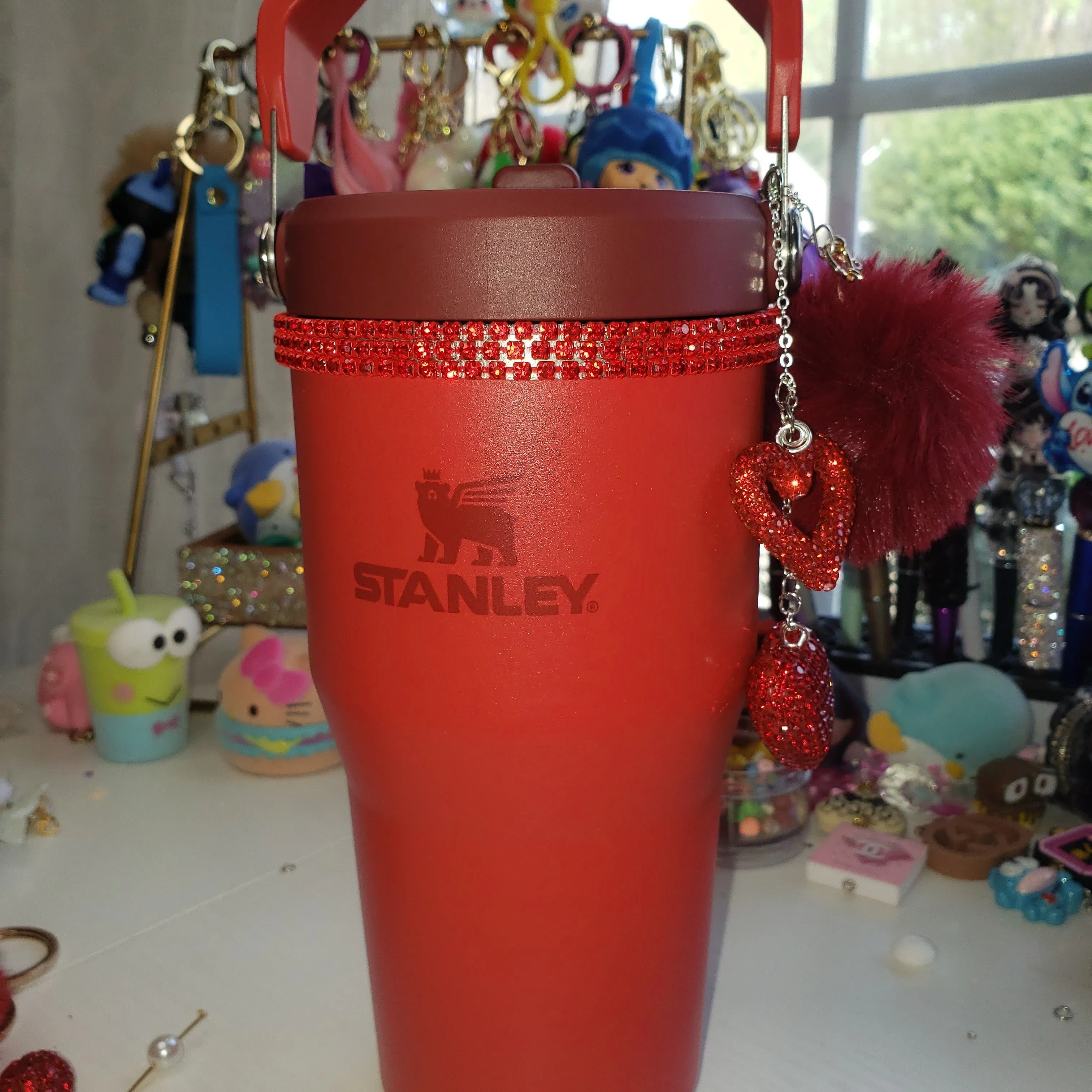Product image for Customized Rhinestone Bling Red Stanley with flip top and handle 