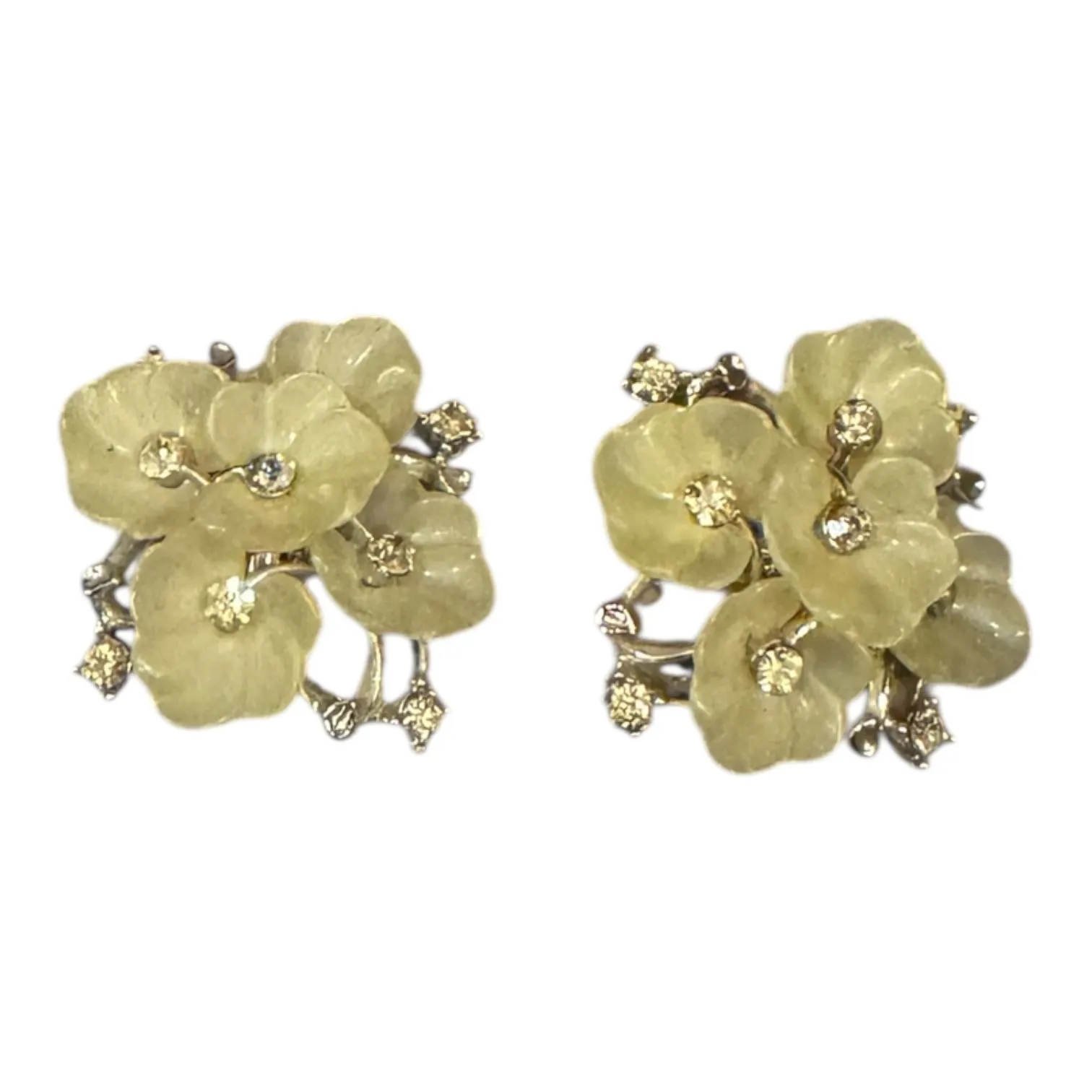 Product image for 10.  Vintage Yellow Lucite Cluster Flower Blossom Clip On Earrings