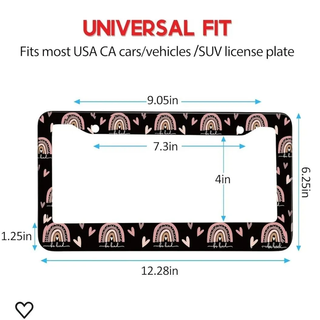 Product image for #81 License Plate Frames for Women Car Plate Holder Cover Boho Be Kind Rainbow Metal Tag Fram