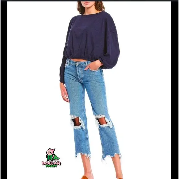 Product image for Women’s Free People Cuddle Bubble Mixed Knit top Navy Size M