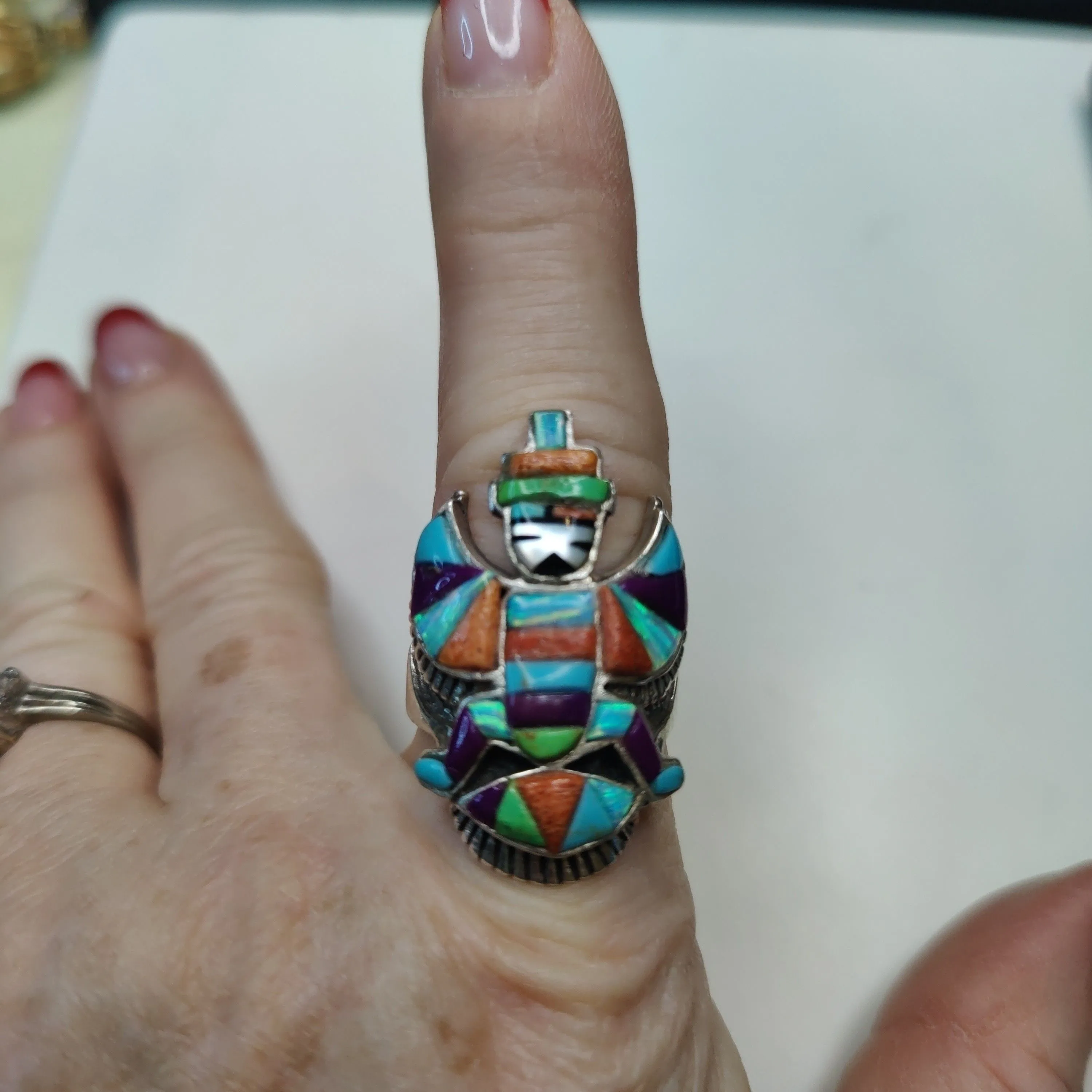 Product image for Zuni Native American Inlaid Knife Wing Sterling Silver Ring