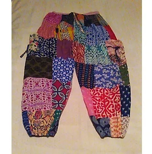 Product image for Pants Patchwork Jogger Style S Lightweight Cotton Pockets Colorful Boho Hippy Made in India