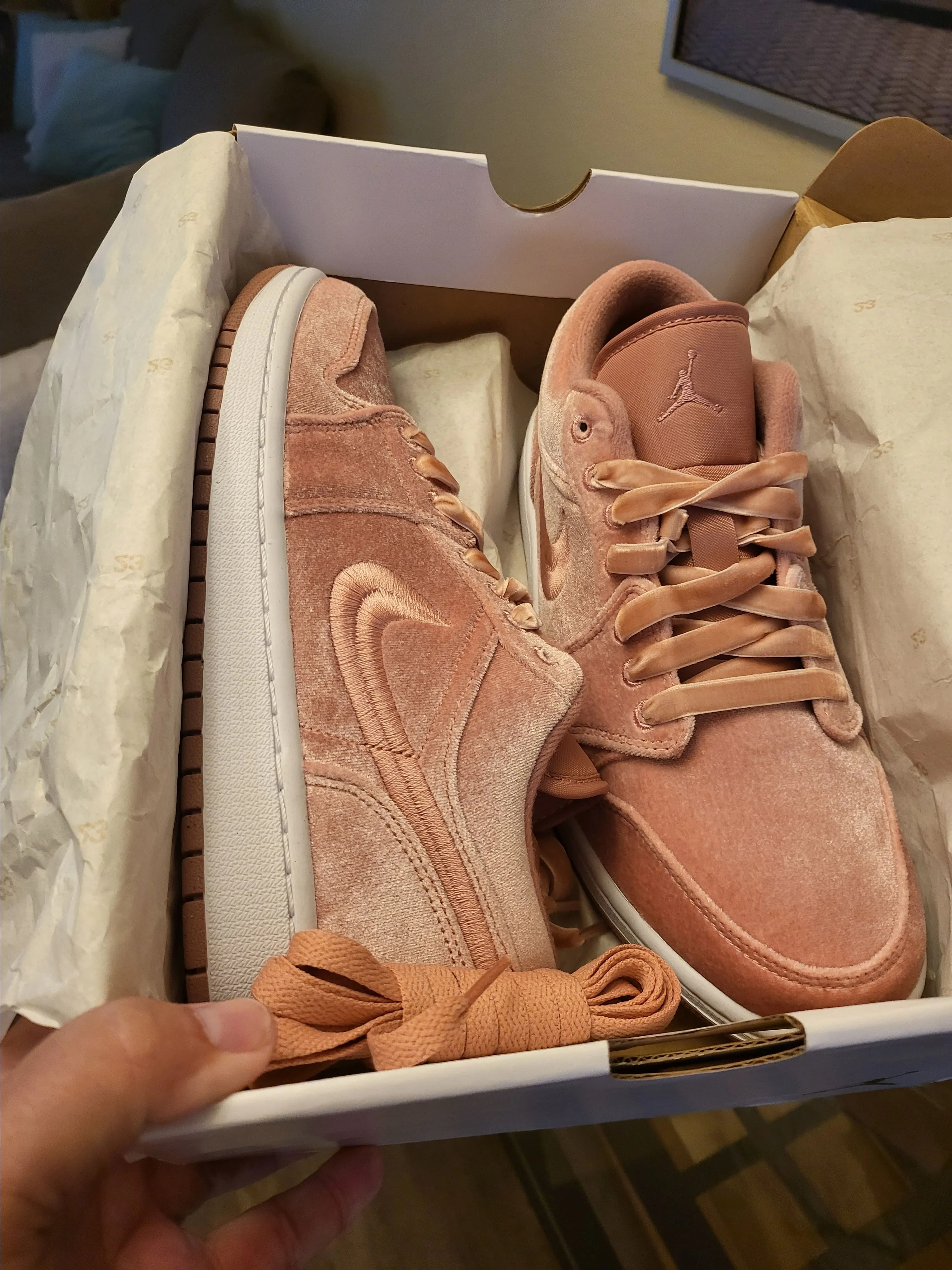 Product image for Brand new Air Jordan dunk low 1 SE pink velvet 