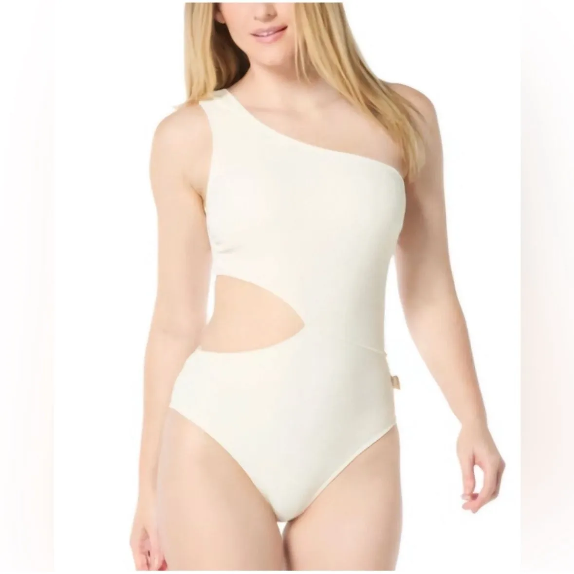 Product image for NWOT 98.00 MICHEAL KORS CREAM RIBBED ONE SHOULDER CUT OUT ONE PIECE SUIIT