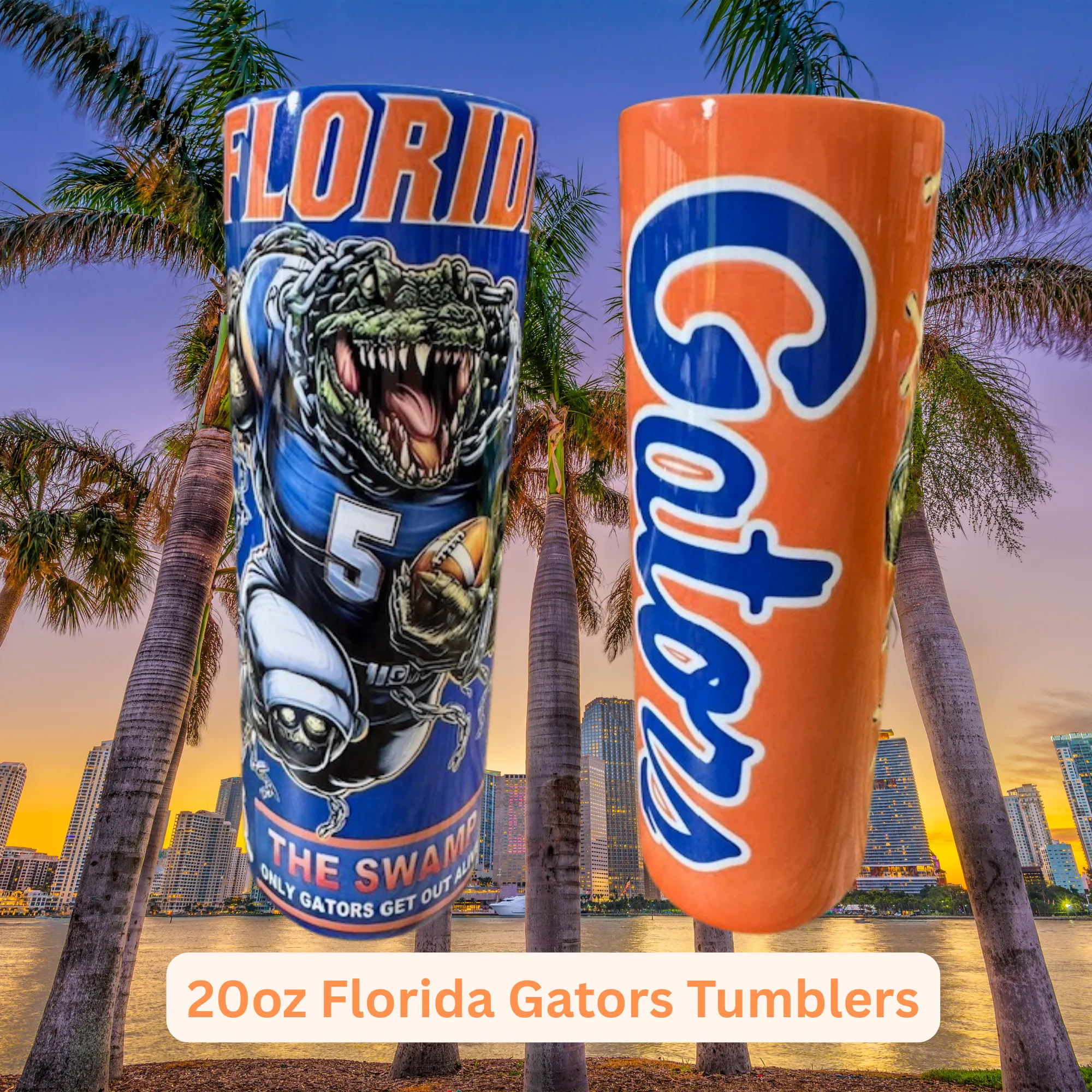 Product image for Florida Gator 20oz stainless steel reusable tumbler with lid and straw