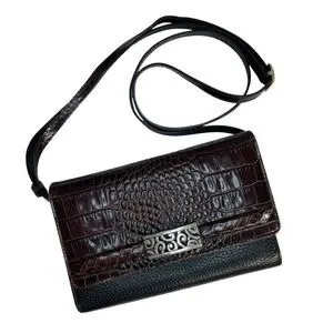 Product image for Brighton CROC crossbody handbag doubles as a TRIFOLD WALLET