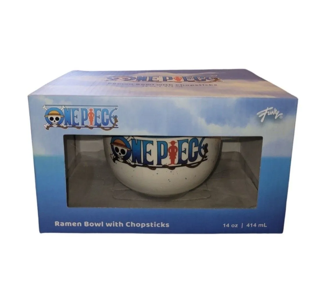 Product image for One Piece Logo Speckled Ramen Bowl with Chopsticks NEW