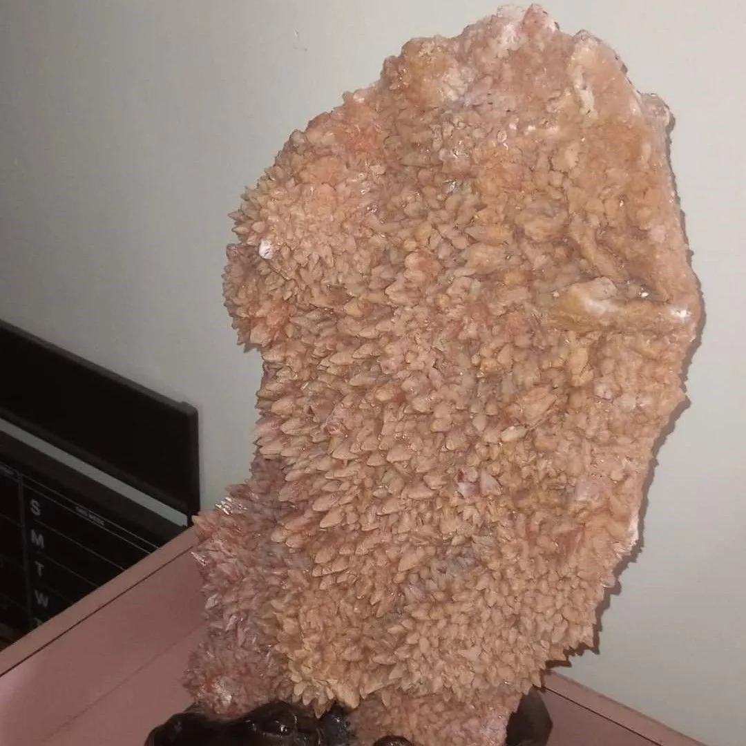Product image for KLARNA ALERT! PINK DOGTOOTH CALCITE WITH HANDMADE WOODEN STAND