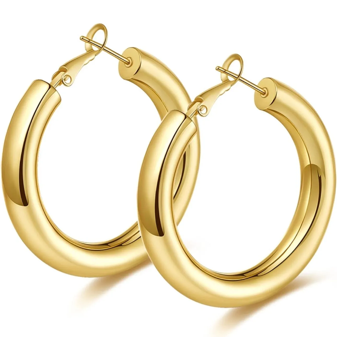 Product image for NIB Gold Hoop Earrings for Women Chunky Hoops 14K Gold Plated Lightweight Earrings - LARGE/40mm