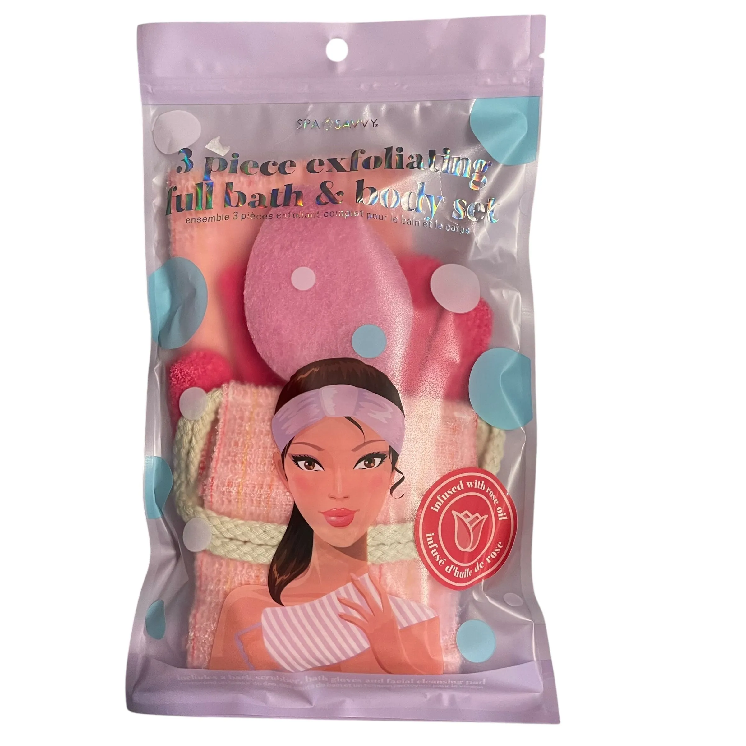 Product image for 3 Piece Exfoliating Full Bath & Body Set Pink Infused With Rose Oil