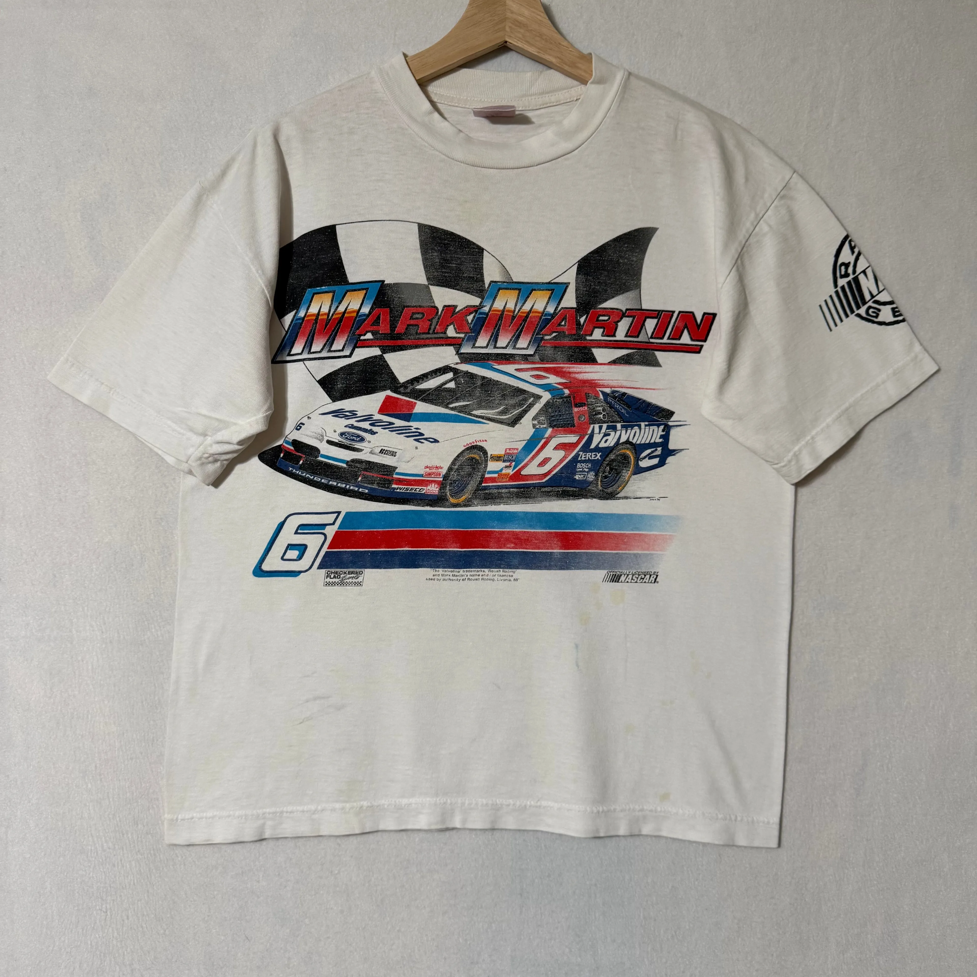 Product image for 90s Mark Martin NASCAR Valvoline Racing Tee Boxy L Tour Champ Tag White Racing