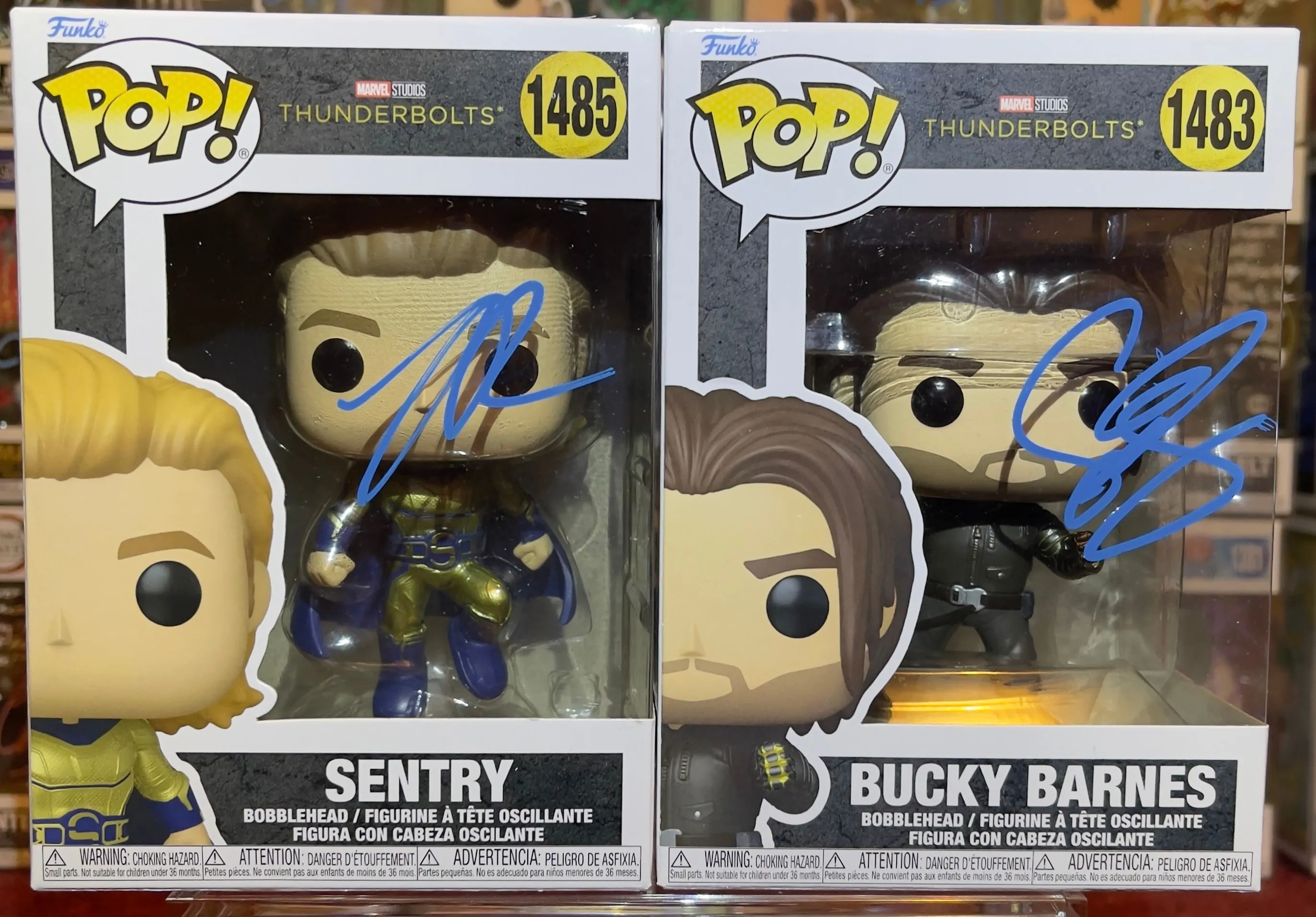 Product image for Marvel Thunderbolts Sentry #1485 & Bucky Barnes #1483 Signed Funko Pops Beckett BAS COA