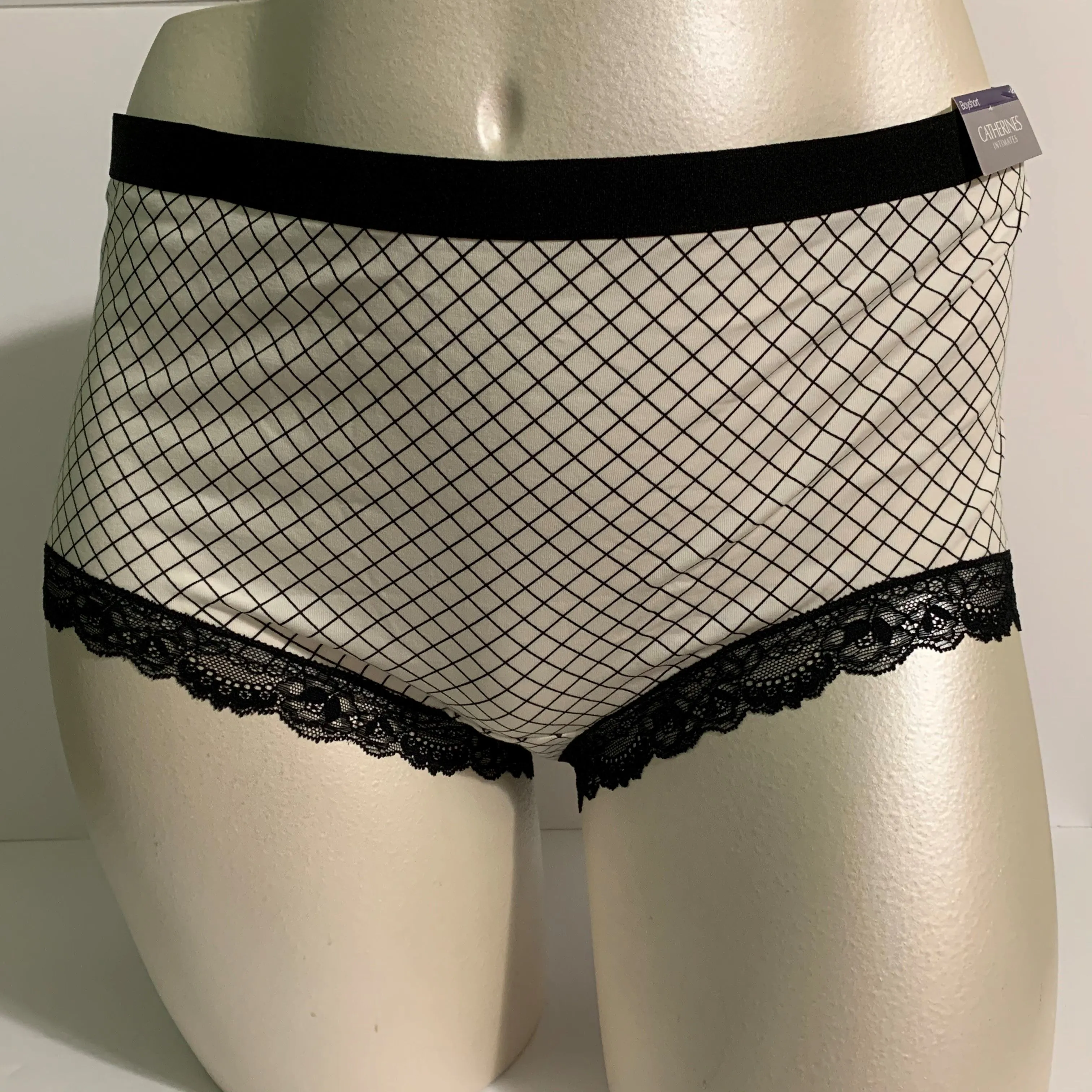 Product image for Catherines Boyshort Panties Underwear Cotton Blend Checked Plaid Lace Plus 3X