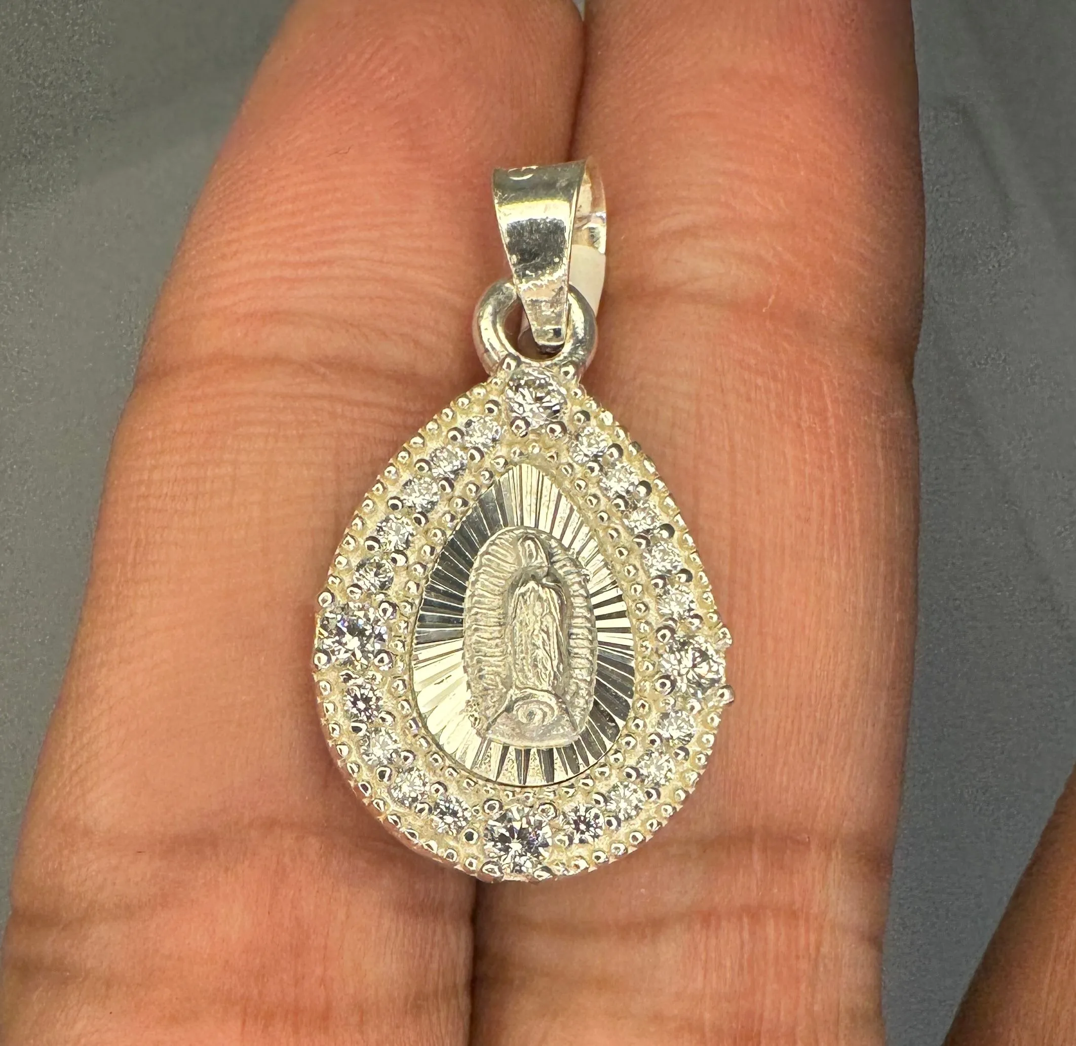Product image for 925 Sterling Silver Mother Mary Cubic Zirconia Charm Pendant