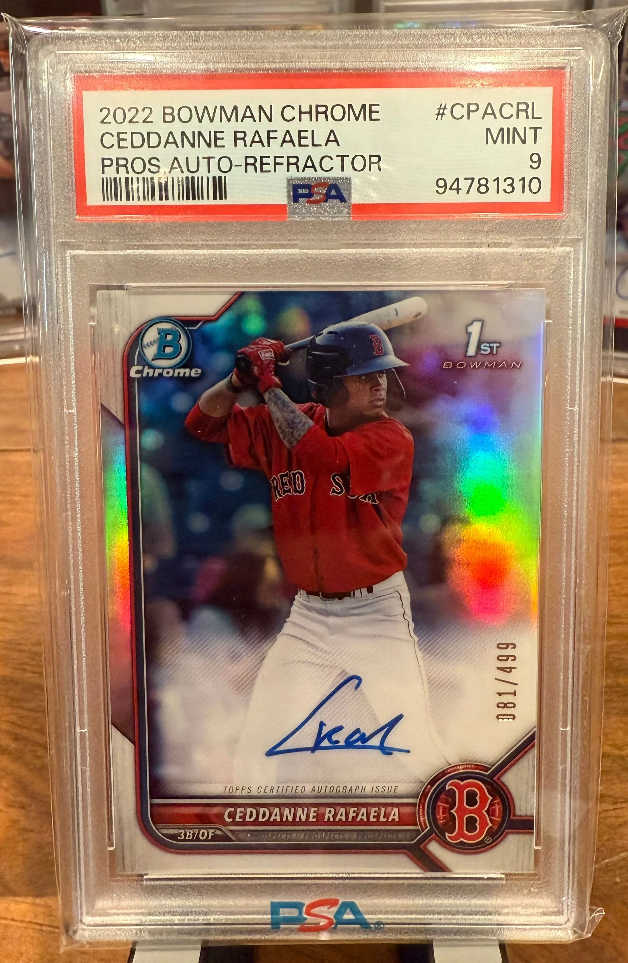 Product image for 2022 Bowman Chrome Cedanne Rafaela 1st Refractor Auto /499 PSA 9