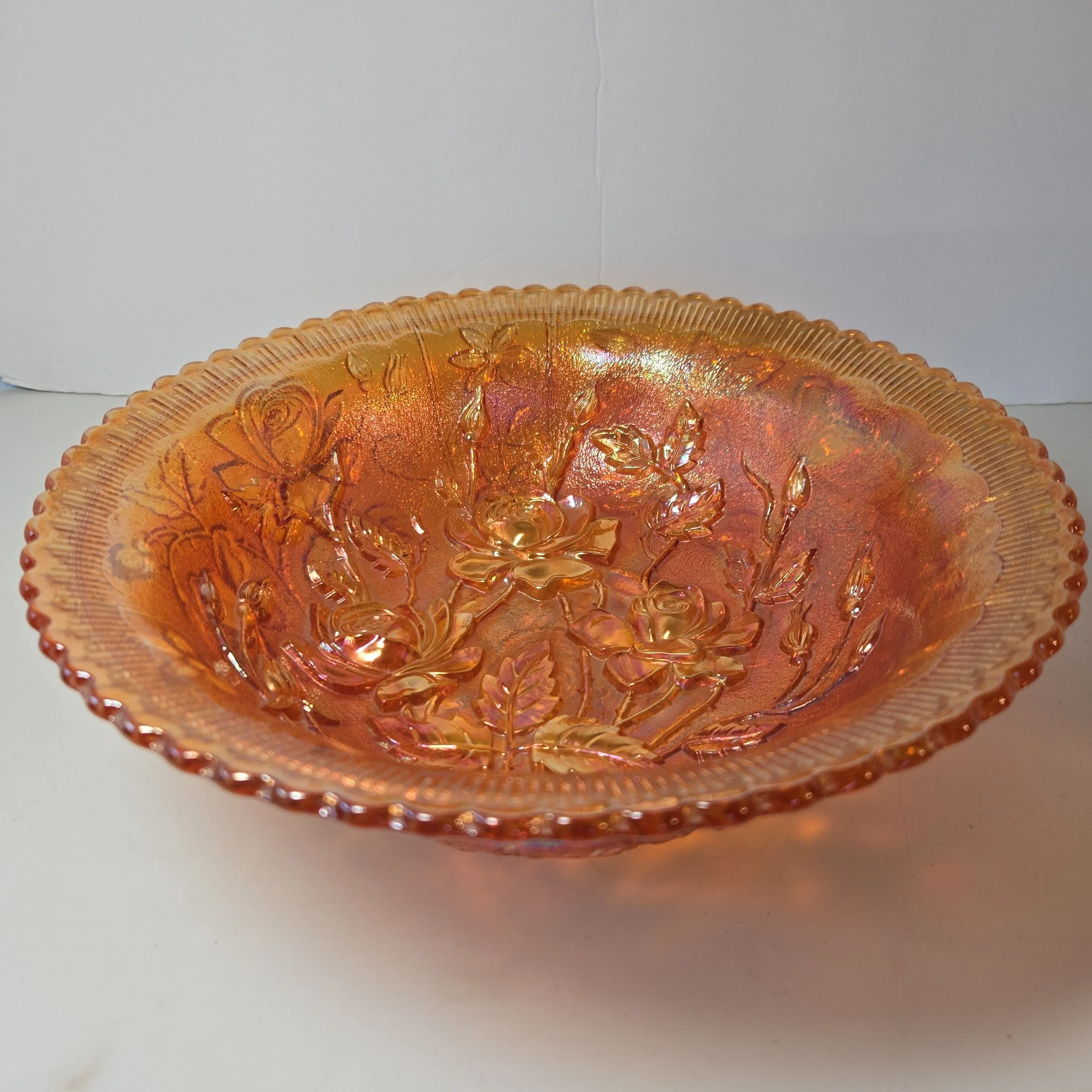 Product image for 934-Imperial Marigold Carnival Glass Open Rose Collae Base Bowl