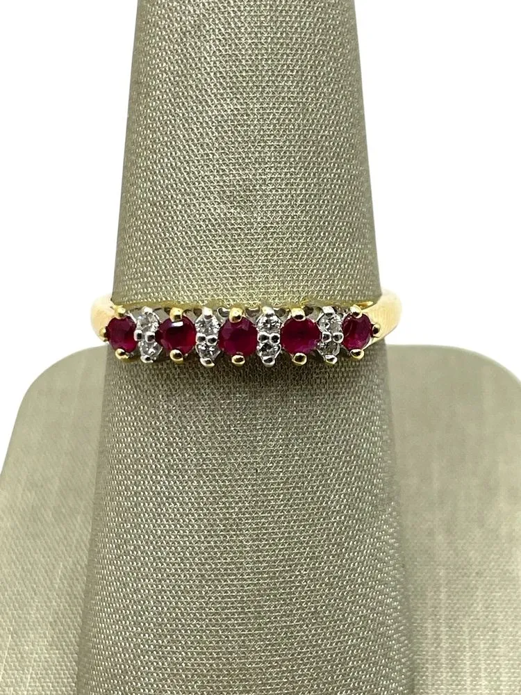 Product image for  14K Yellow Gold Ruby & Diamond Line Ring