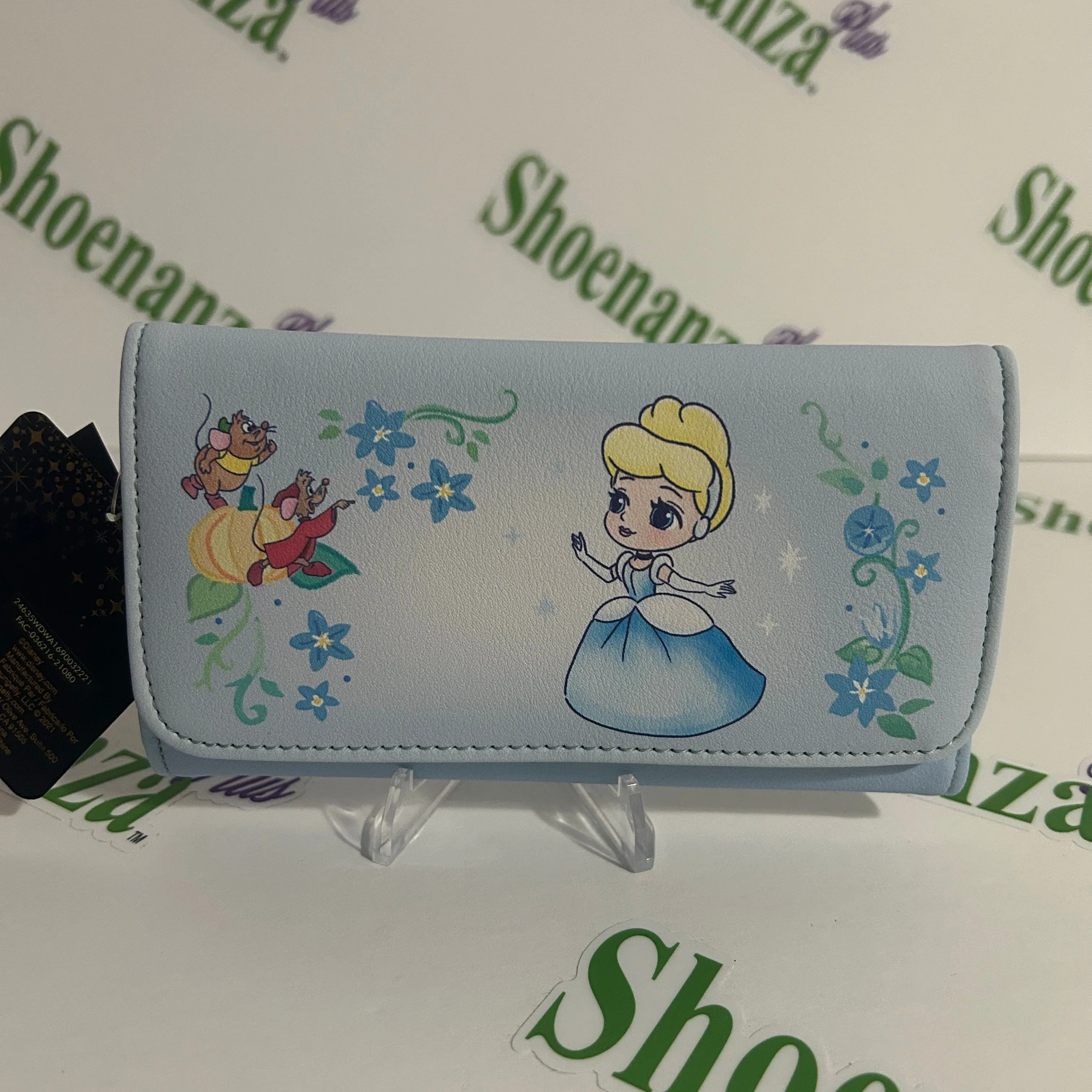 Product image for Loungefly Flap Wallet Disney Cinderella Jaq & Gus-Gus Chibi Floral Card Holder