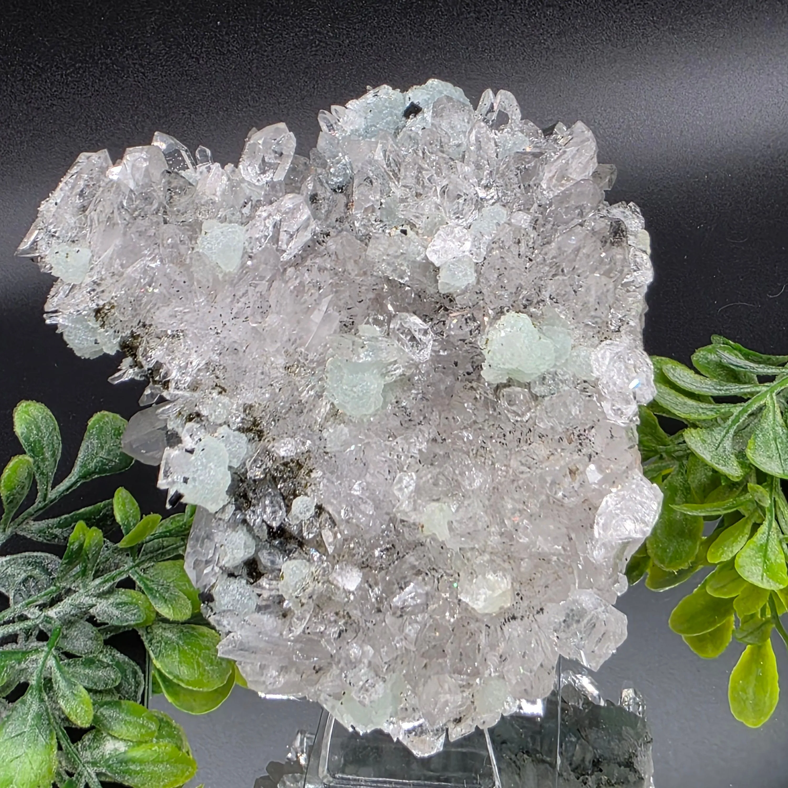 Product image for #345 Quartz with prehnite and black tourmaline