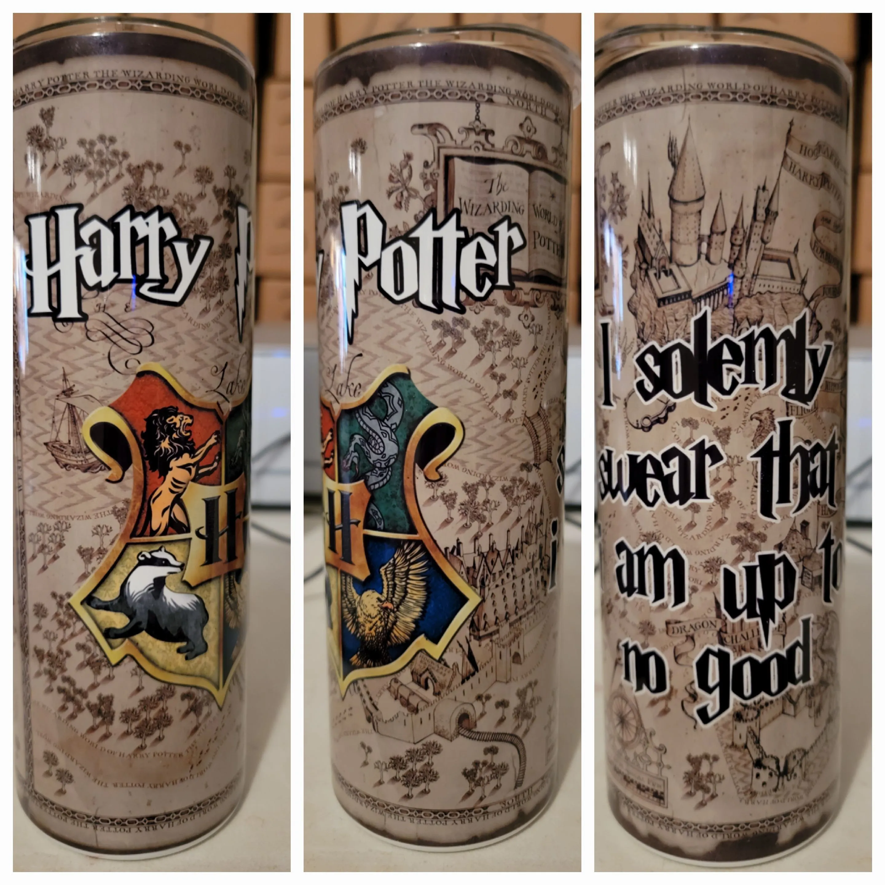 Product image for harry potter shield and saying 20oz skinny tumbler w/ straw