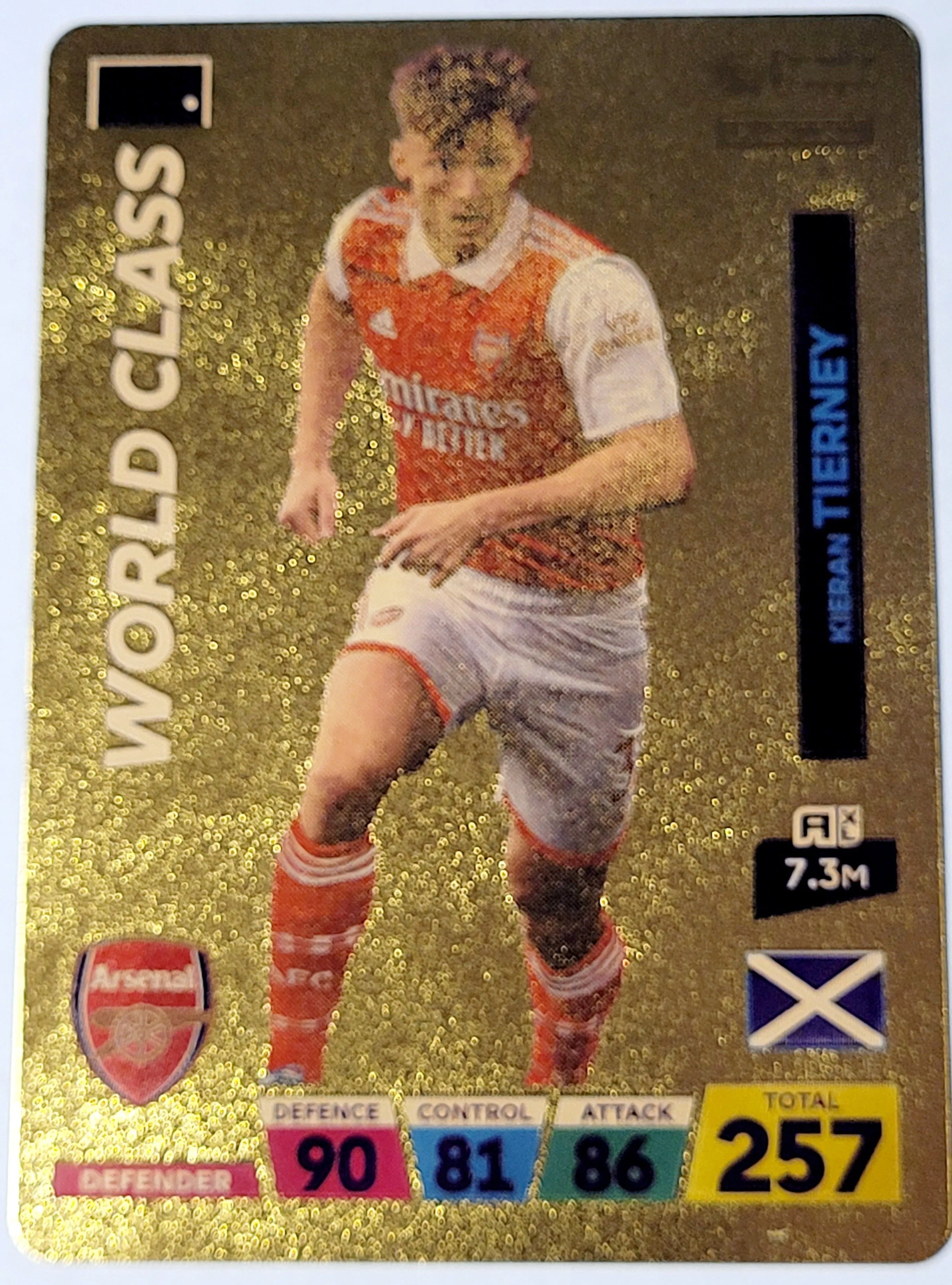 Product image for 2022 Kieran Tierney Panini World Soccer Stars World Class Plastic GoldColor Card Near Mint Condition