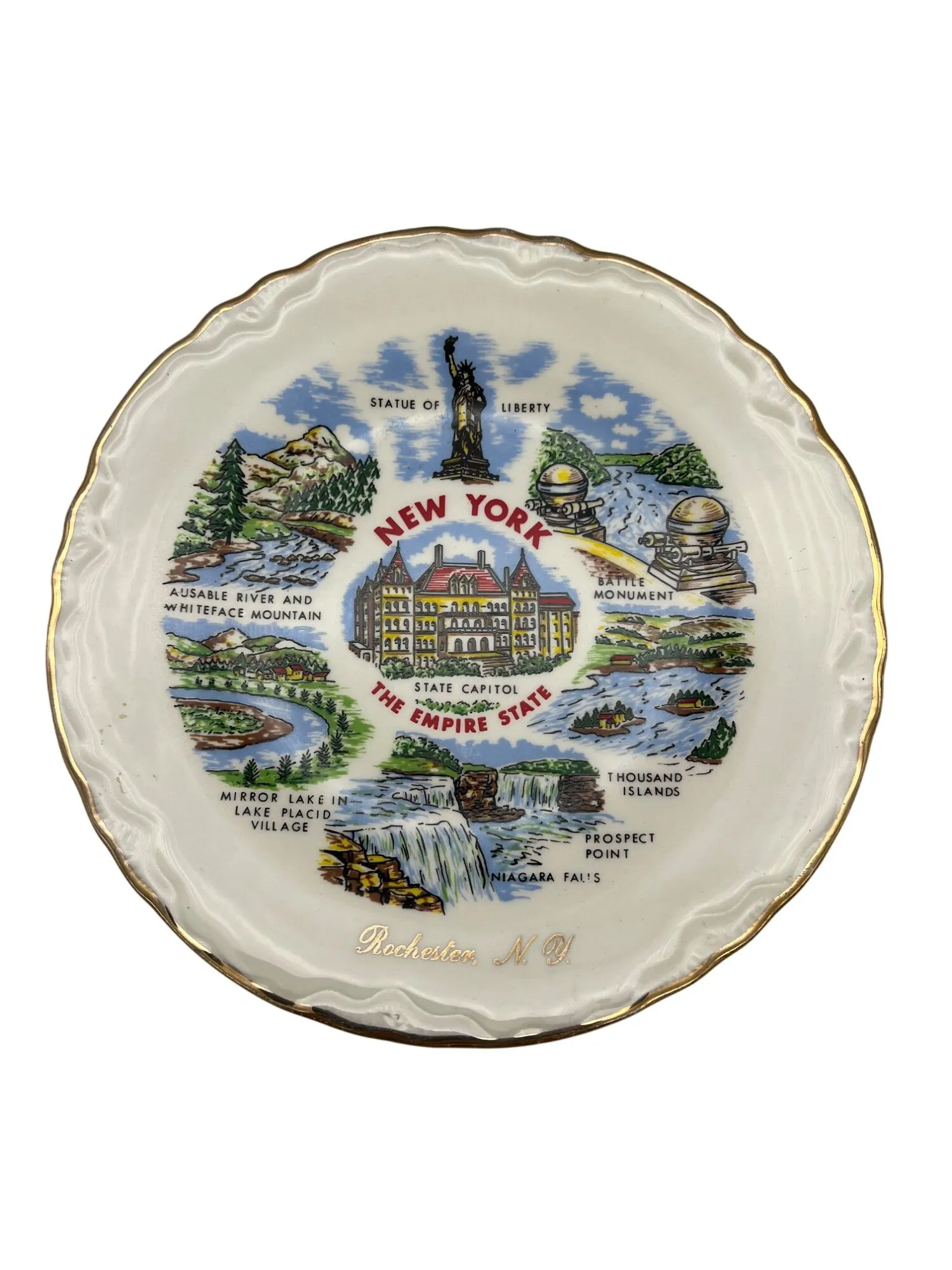 Product image for New York State Collectible Plate w/ Iconic Landmarks Souvenir of Rochester N.Y.