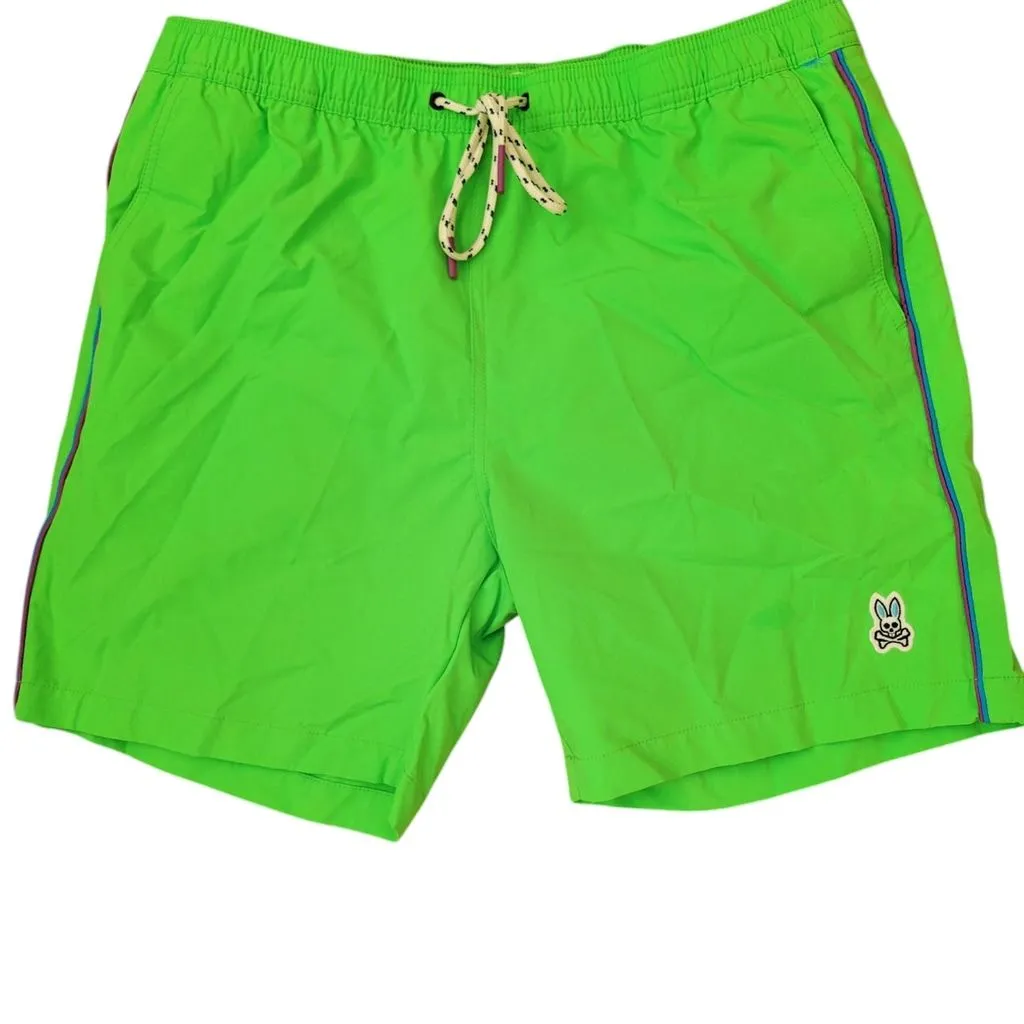 Product image for Psycho Bunny Swim Trunks Men Large Lined Lime Green Excellent Condition Preowned