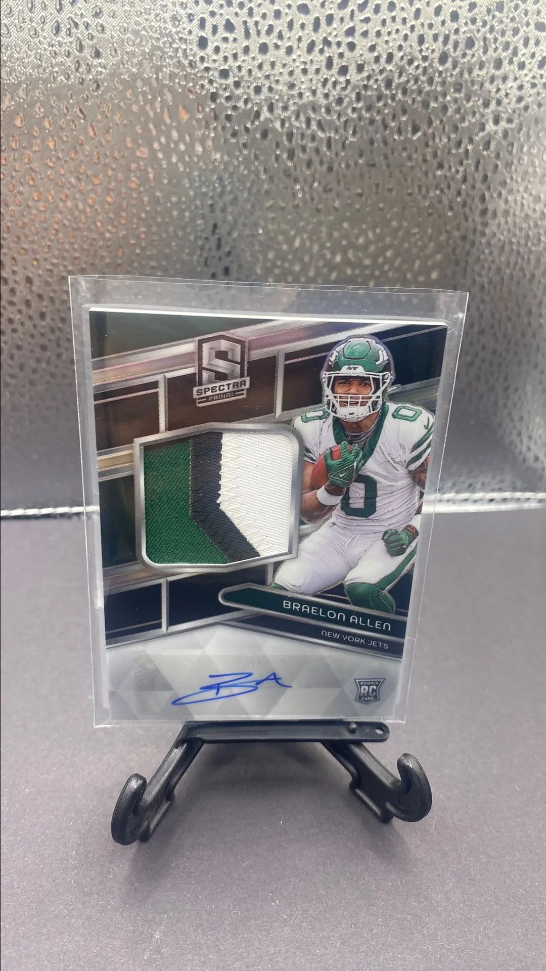 Product image for Braelon Allen 2024 Spectra Rookie 3 Color Patch Auto RPA Silver #98/99 *** Small Indent On Back Jets