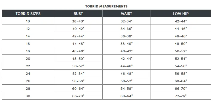 Torrid Size Chart