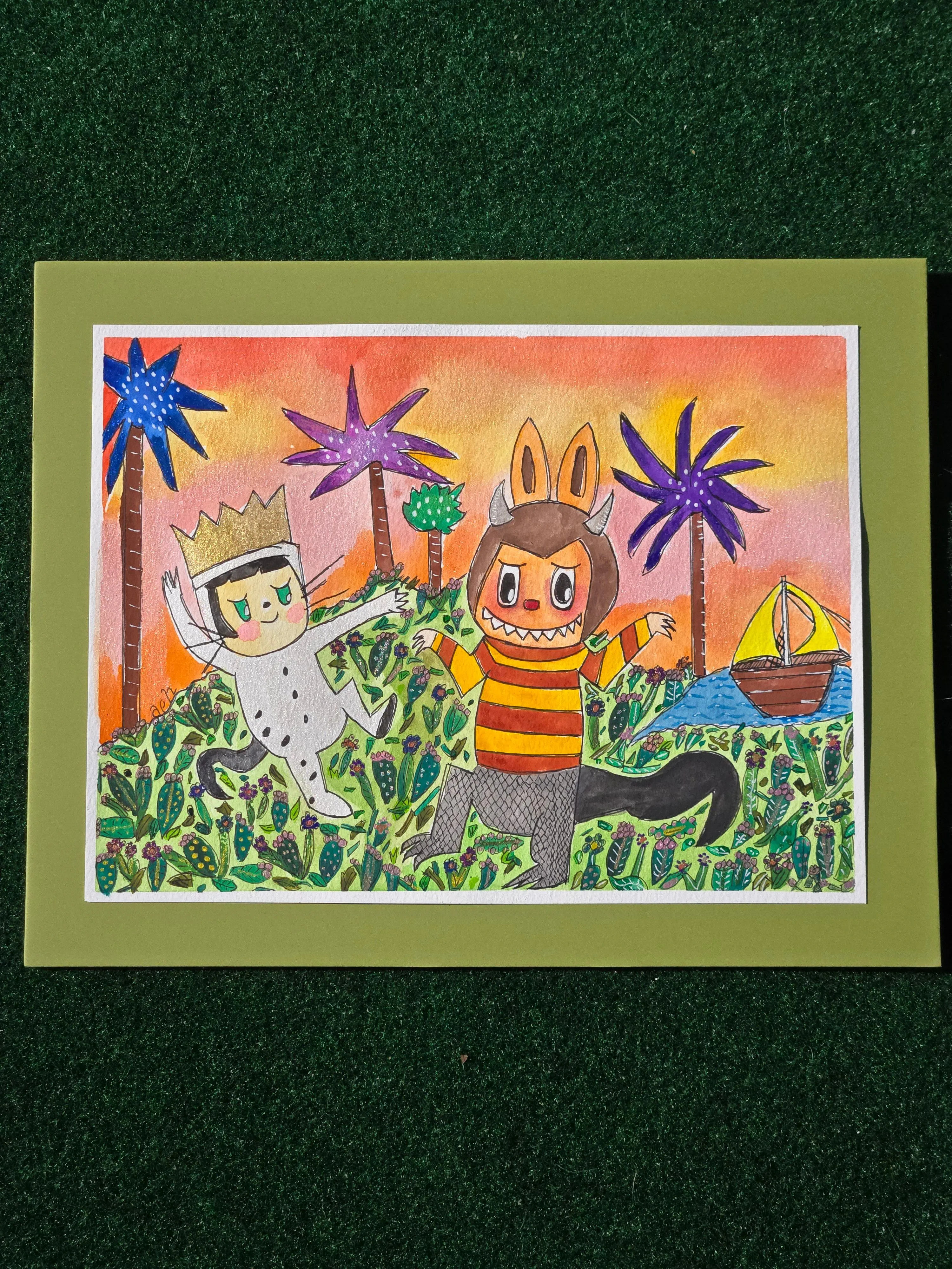 Product image for 01 Watercolor Painting by me "Wild Things Labubu"  Print 