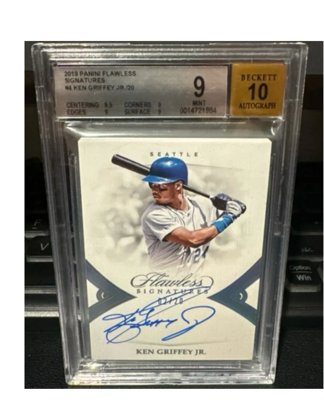 Product image for 2019 Panini Flawless Ken Griffey Jt Auto /20 BGS 9