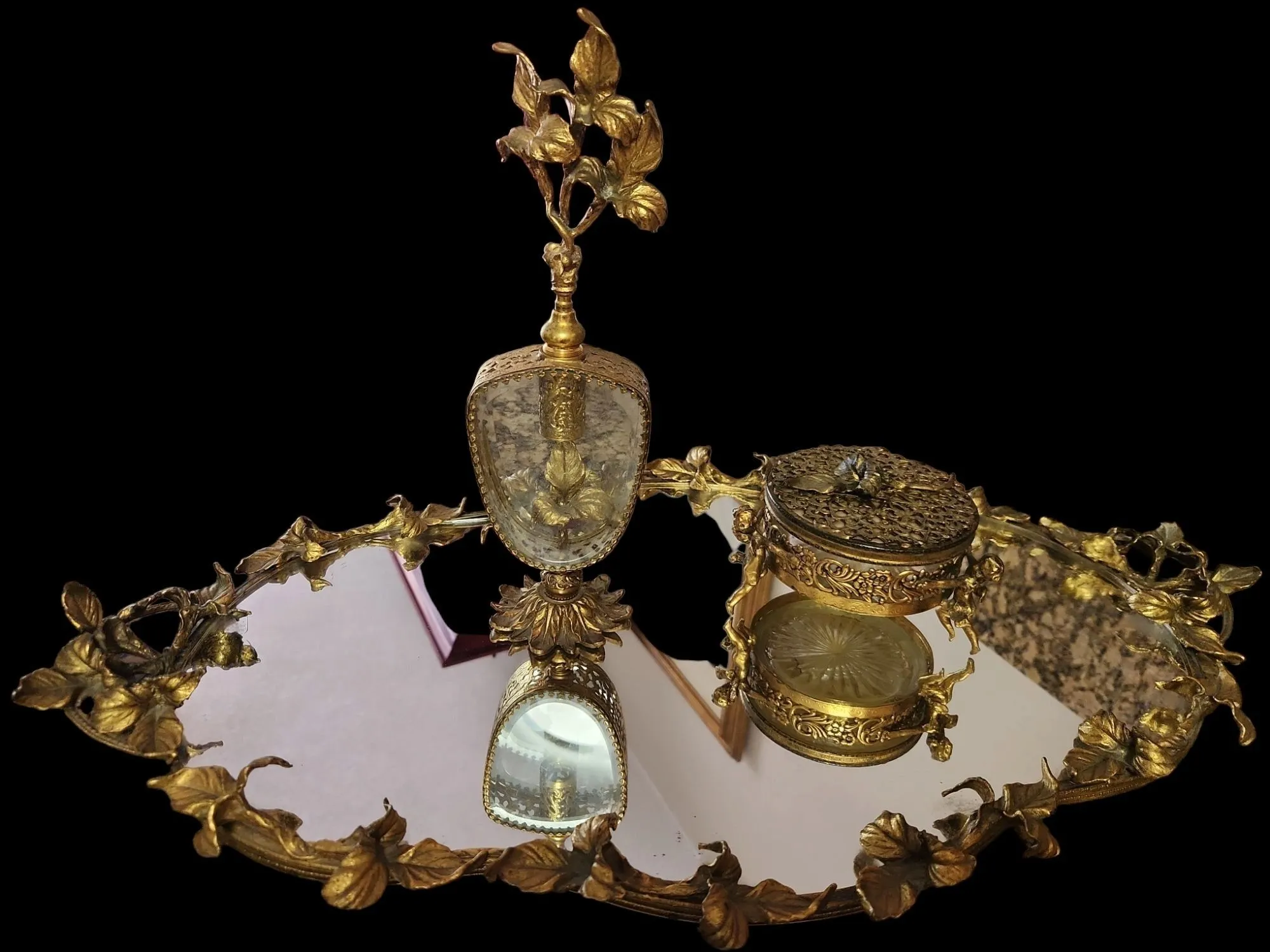 Product image for 3 Piece Ormolu Dresser set, 24 kt gold plated.
