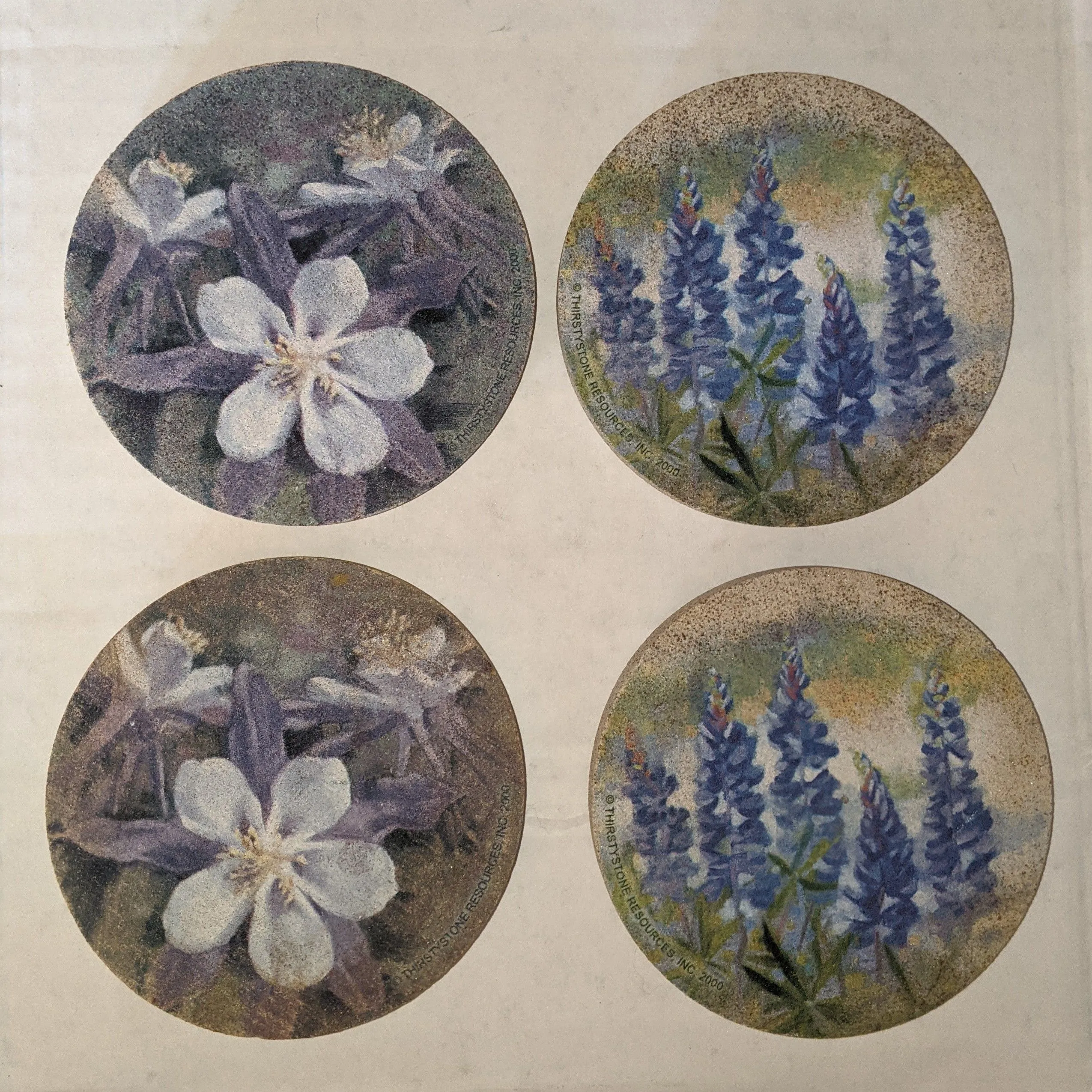 Product image for Set of 4 Stone Coasters Cork Backs Flowers Watercolor