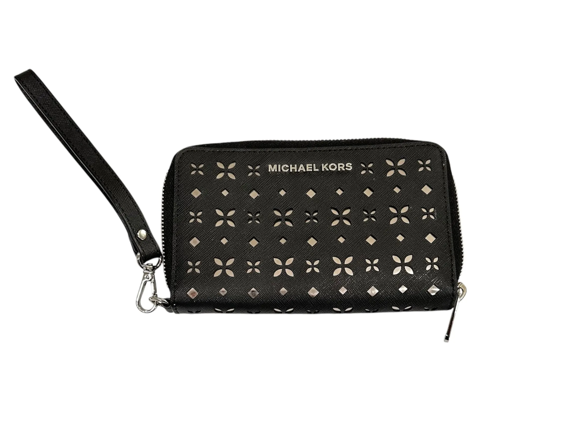 Product image for Michael Kors Black Laser Cut Design Zip Around Wristlet