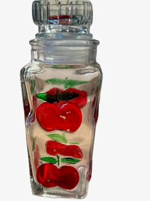 Product image for Clear Glass Decanter with Red Apples Vintage 7.5" Used show wear on apples.No chips or cracks.														