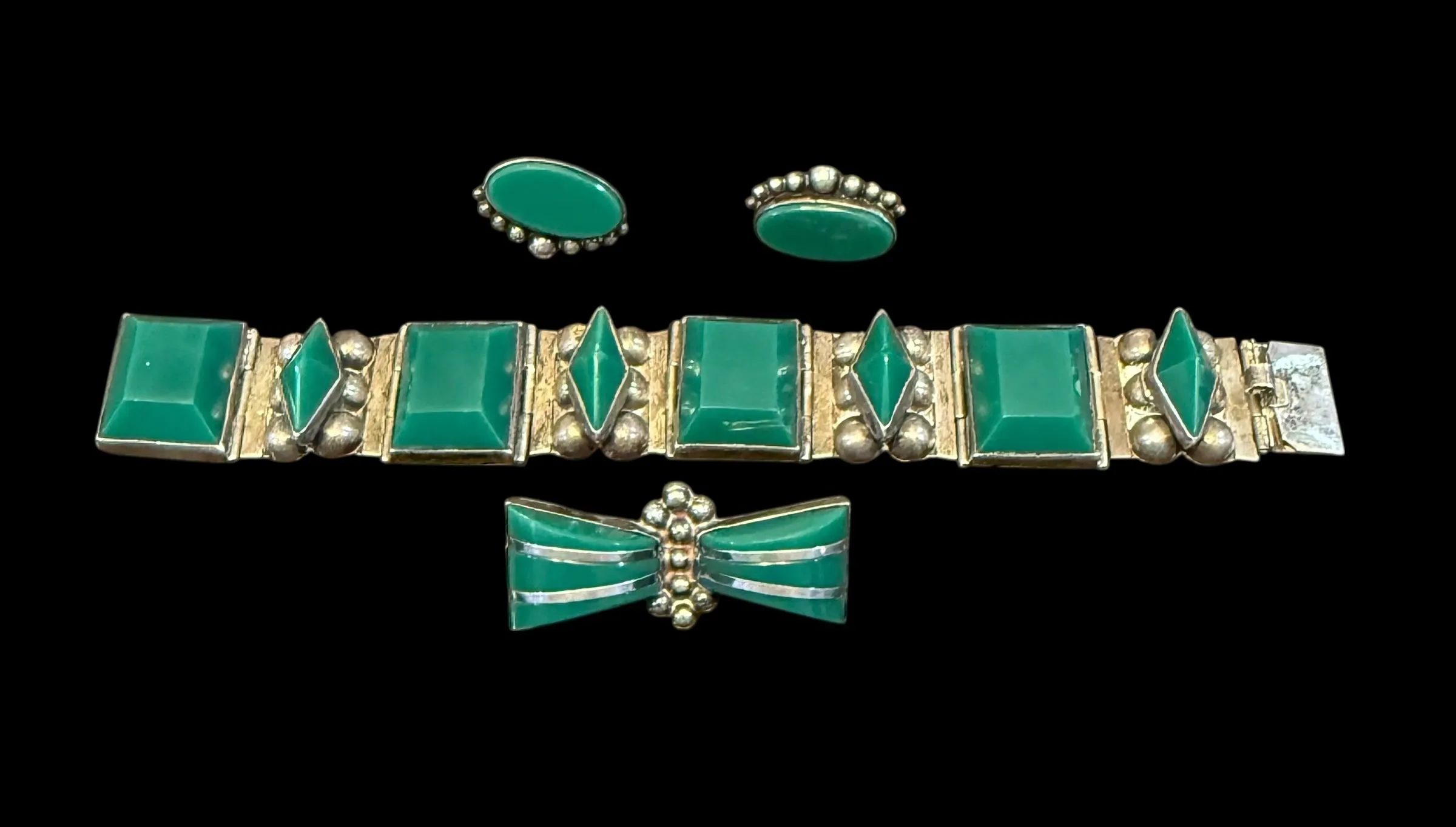 Product image for Vintage Signed Mexico Sterling Silver & Vintage plastic demi parure  married set