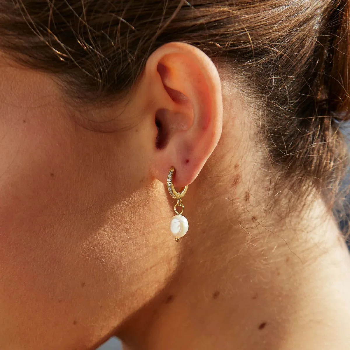 Product image for Mother Of Pearl Huggie Earrings 18k Gold Plated Elegant Dangle Women's Earrings By North Jewelry