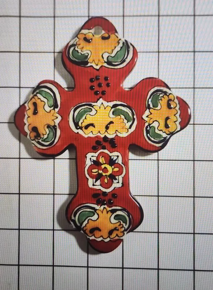 Product image for Talavera Mexican Pottery Cross Wall Hanging Folk Art